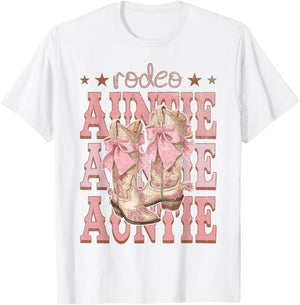 Rodeo Auntie Pink Boots Coquette Cow-Girl Birthday Party T-Shirt - T-Shirt | White