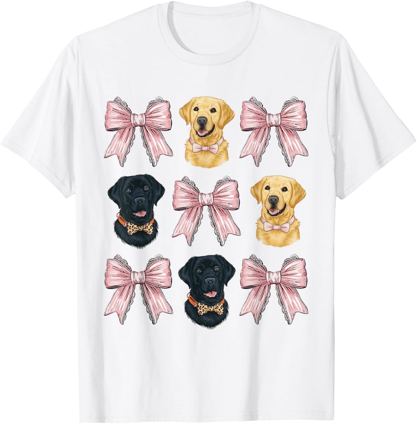 Pink Bow Coquette Yellow Black Labrador Retriever Dog Lover Women Girls Kids T-Shirt - T-Shirt | White