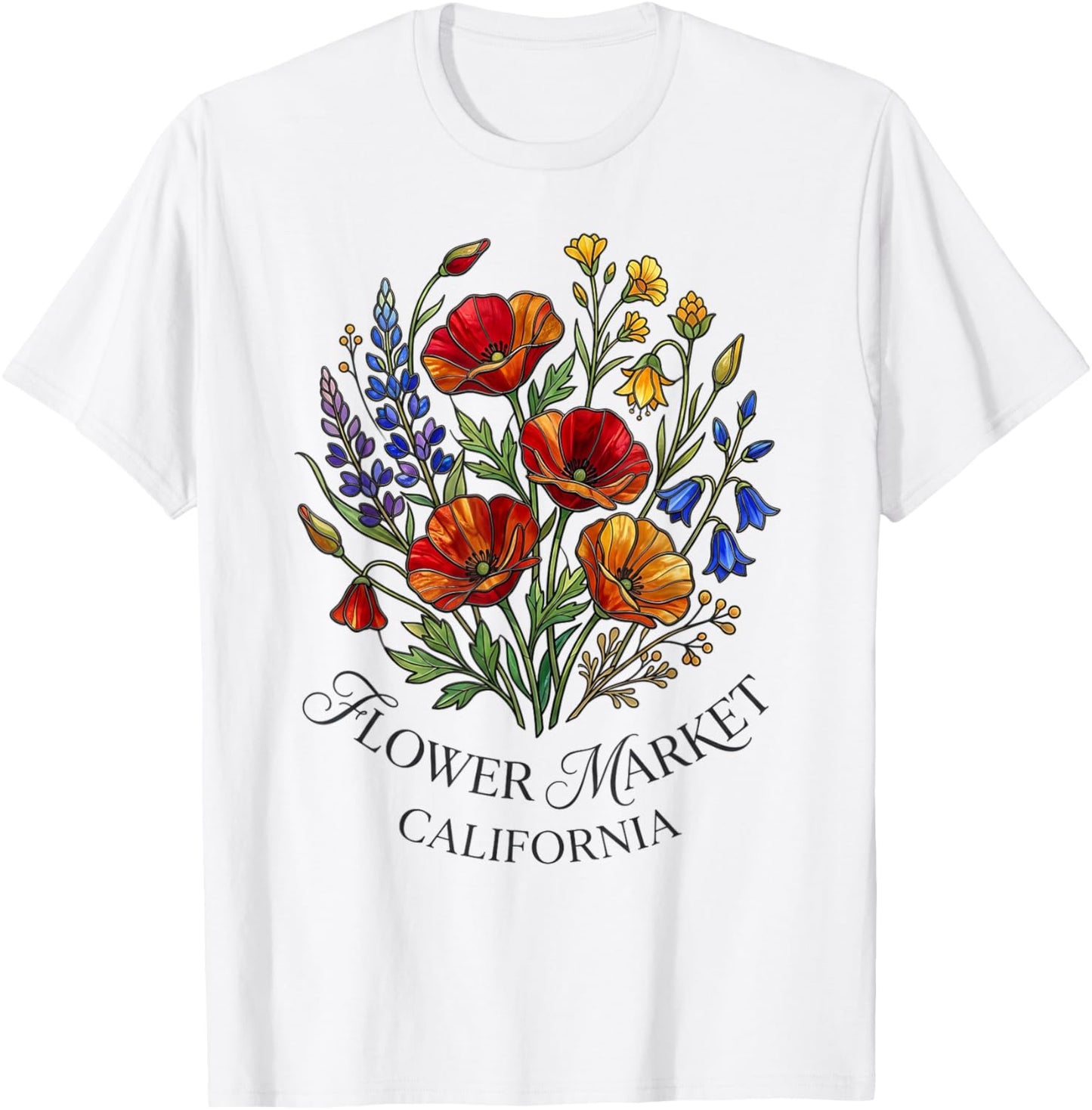 California Poppy Flower Market Red Poppies Floral T-Shirt - T-Shirt | White