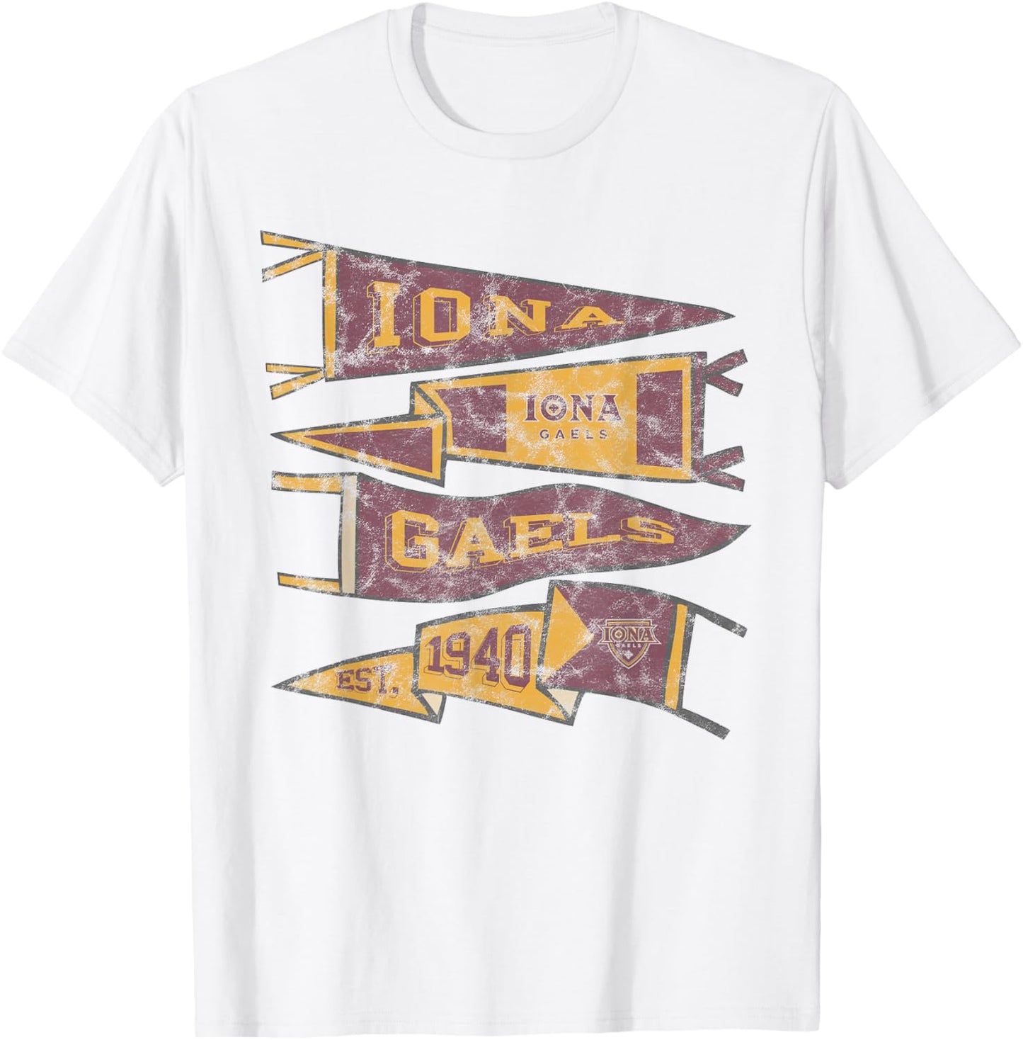 Iona University Gaels Distressed Pennants T-Shirt - T-Shirt | White