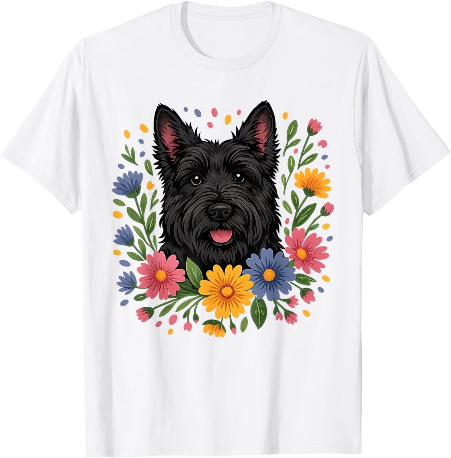 Floral Scottish Terrier Colorful Spring Flowers Wildflowers T-Shirt - T-Shirt | White