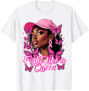 Black Afro Women Butterflies Breast Cancer Awareness Support T-Shirt - T-Shirt | White