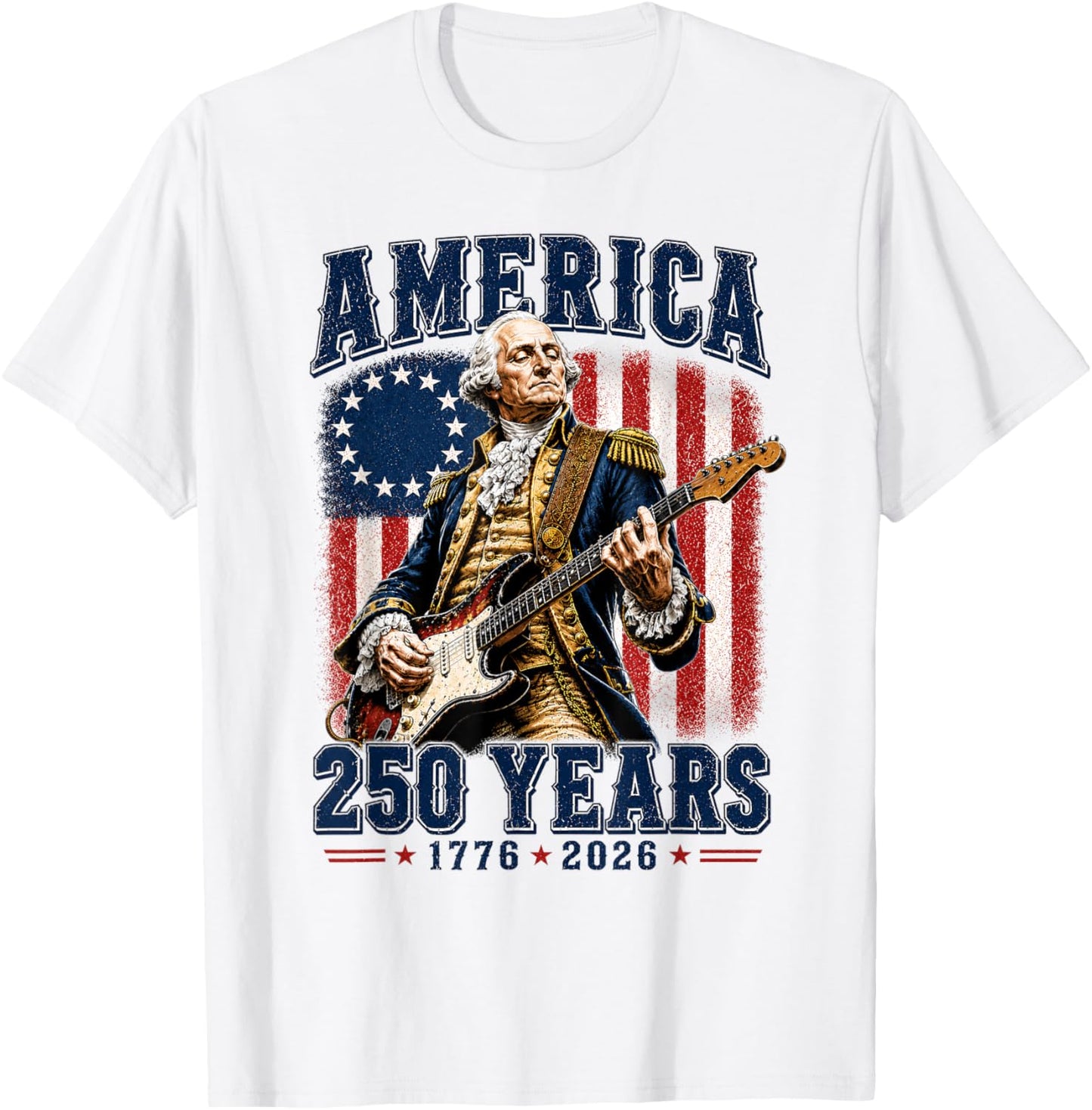 Vintage George Washington Playing Guitar 250 Years T-Shirt - T-Shirt | White