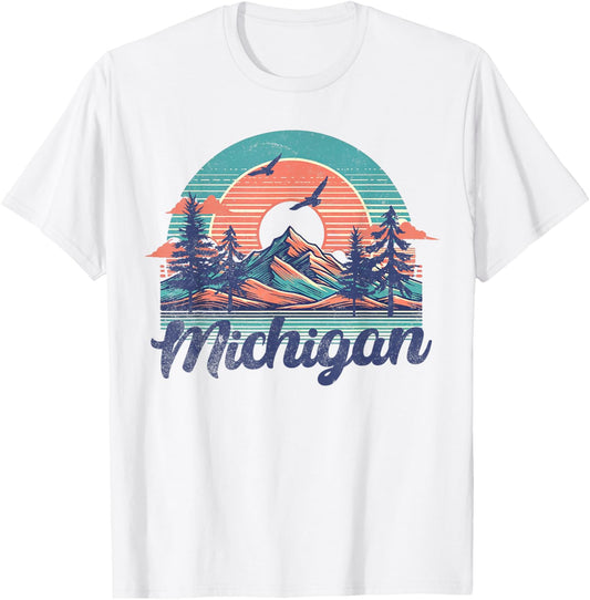 Michigan USA Outdoor Vintage Michigan Blue -Adults, Kids Short Sleeve Classic Fit Cotton, Polyester Small T-Shirt - T-Shirt | White