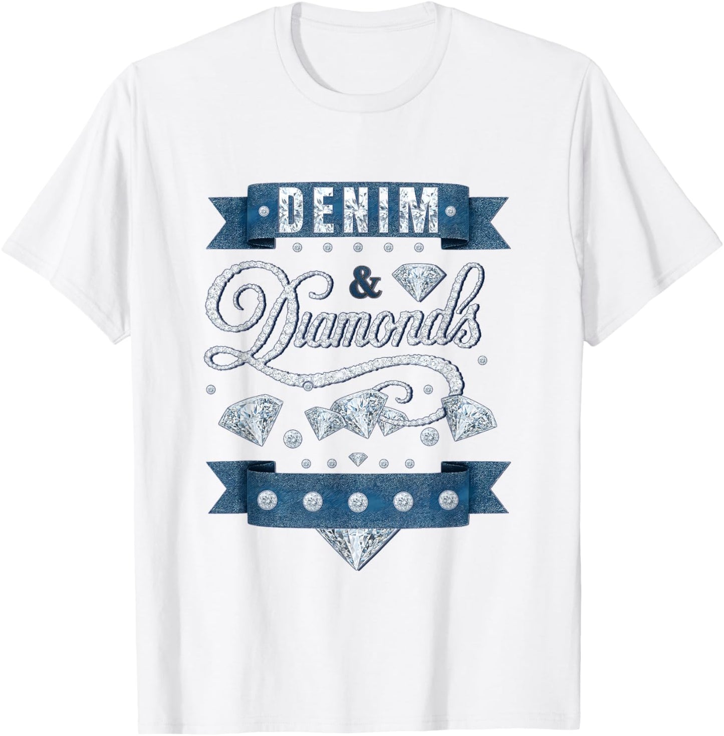 Denim and Diamonds Western Cowgirl Glam Style Men T-Shirt - T-Shirt | White