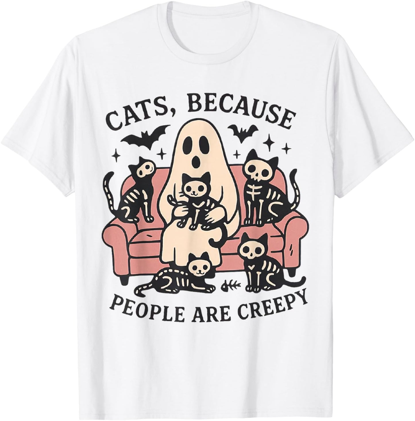 Cats Because People are Creepy Ghost Halloween Cat Mom T-Shirt - T-Shirt | White