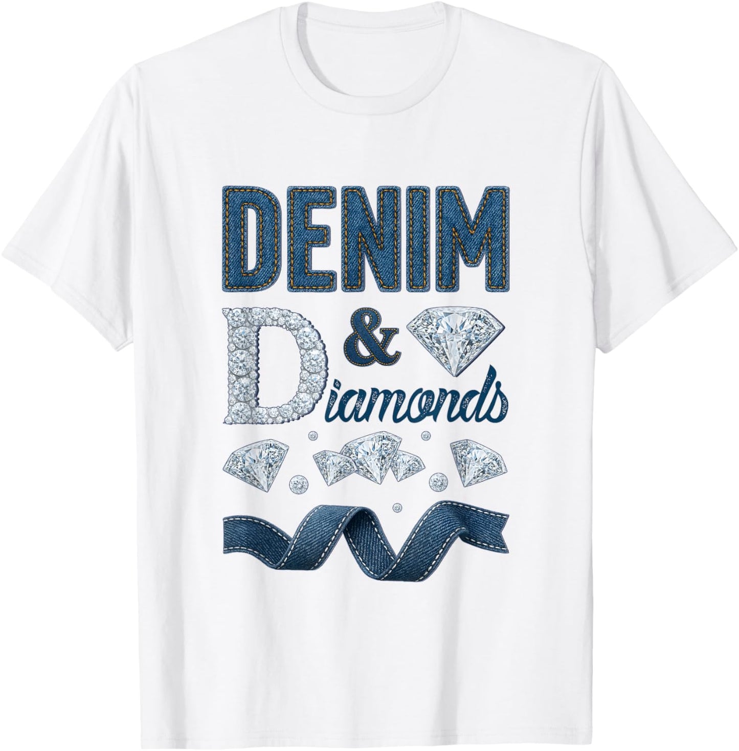 Denim and Diamonds Western Cowgirl Glam Style Men T-Shirt - T-Shirt | White