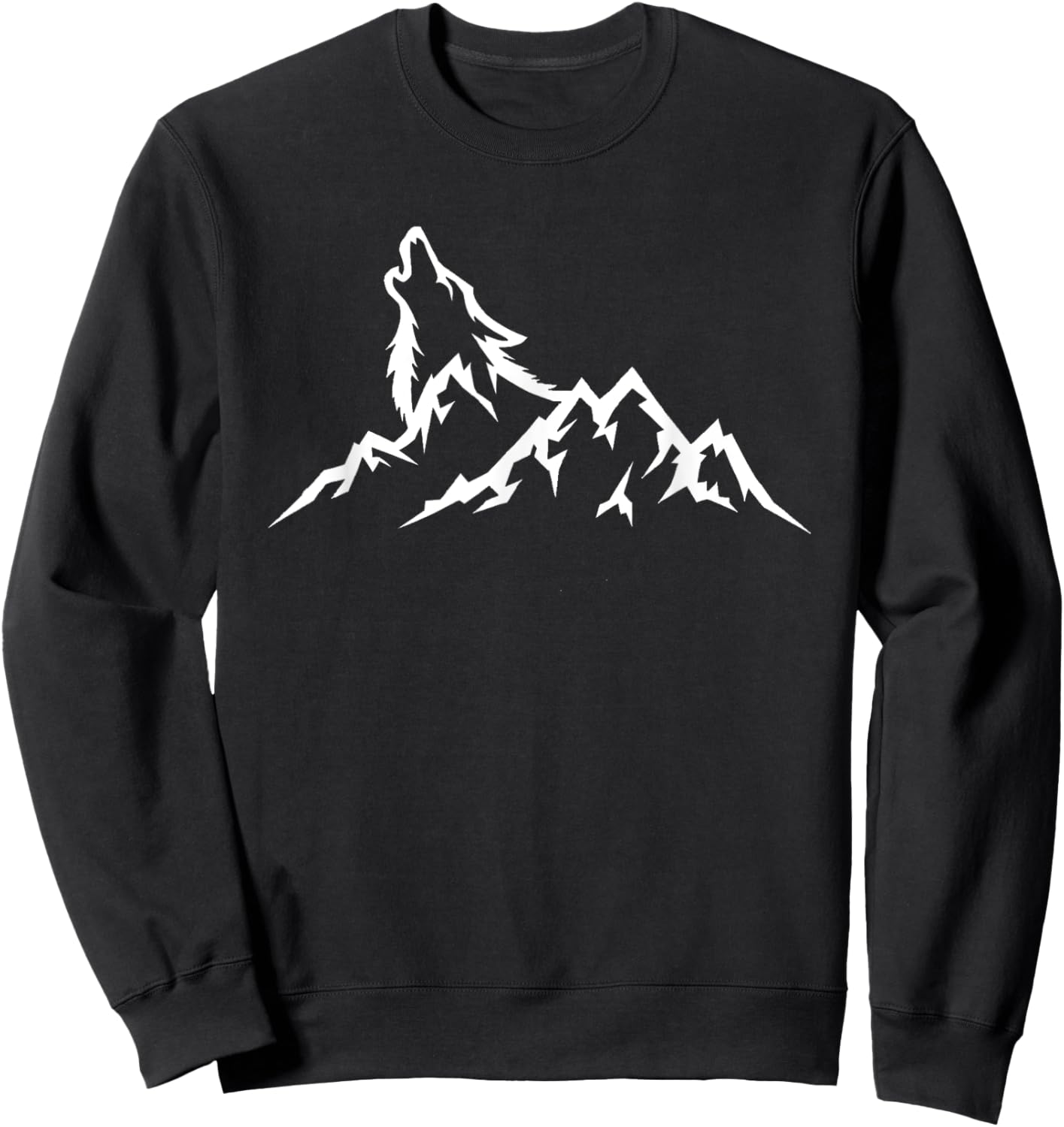 Wolf Mountain - Retro Wildlife Howling Wolf Nature Sweatshirt - Sweatshirt | Black