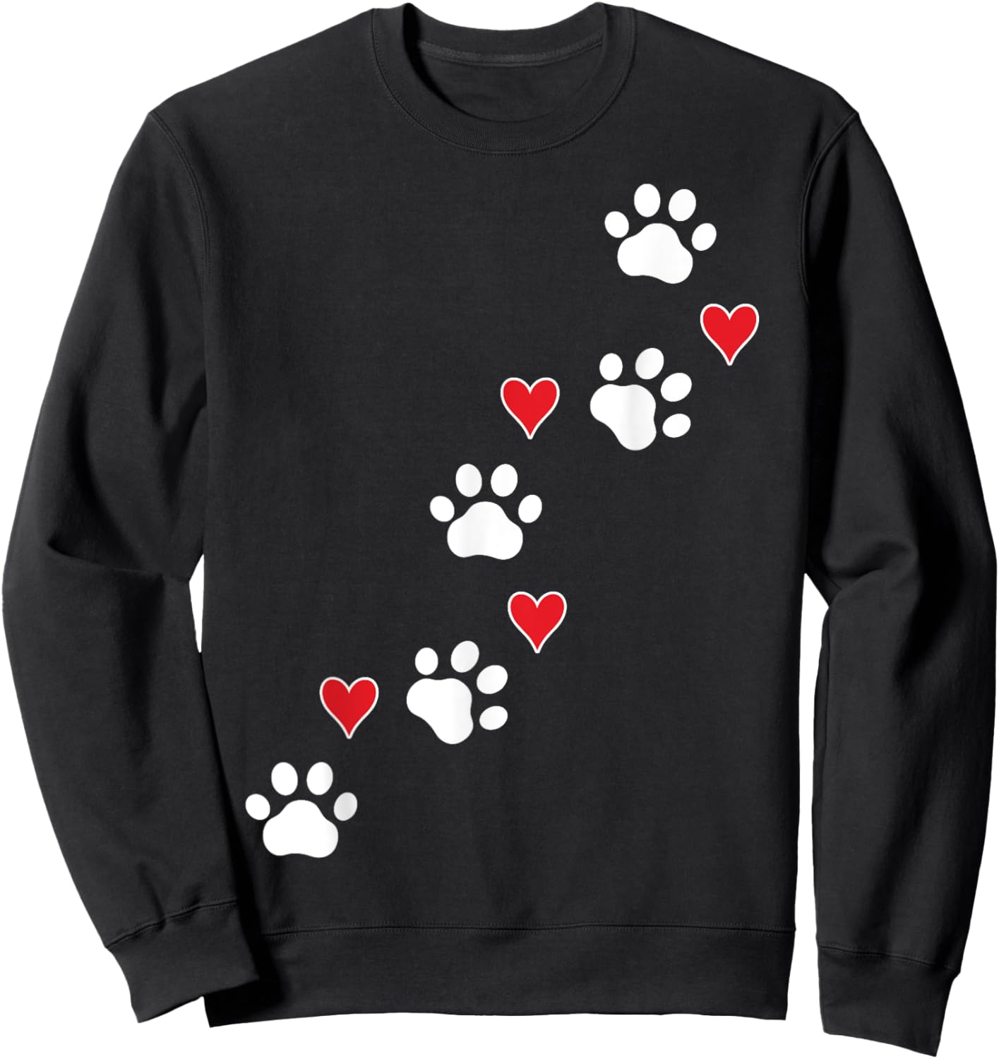 Cute Paw Print and Hearts Pet Lover Valentines Day Design Sweatshirt - Sweatshirt | Black