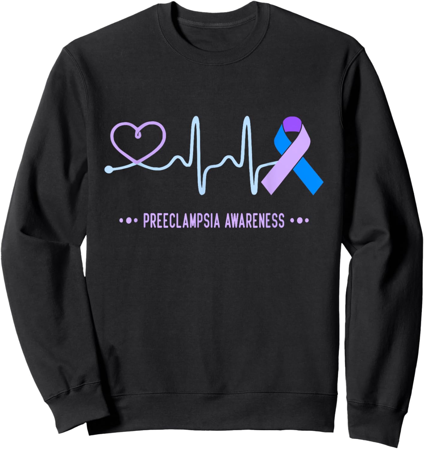Preeclampsia Awareness Heartbeat Ribbon Sweatshirt - Sweatshirt | Black