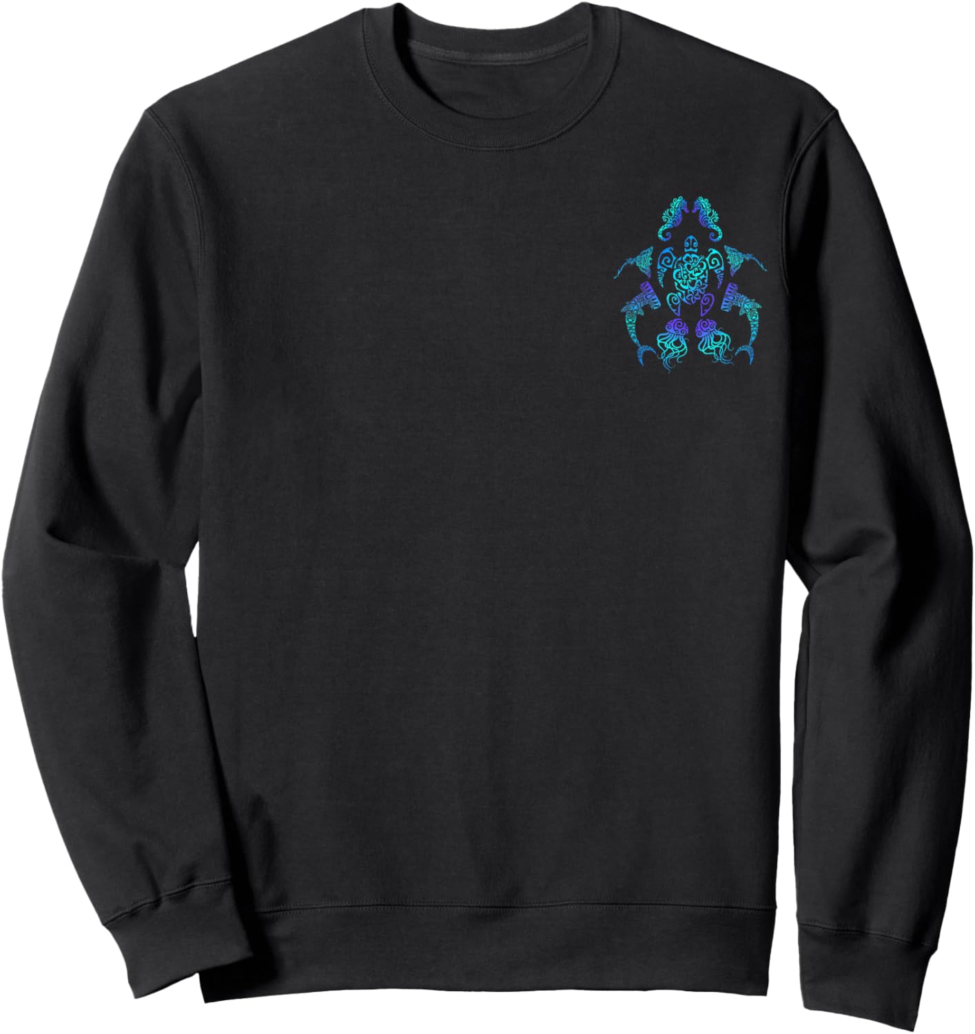 Tribal Hawaiian Maori Sun Sea Turtle Shark Searhorse & Ray Sweatshirt - Sweatshirt | Black