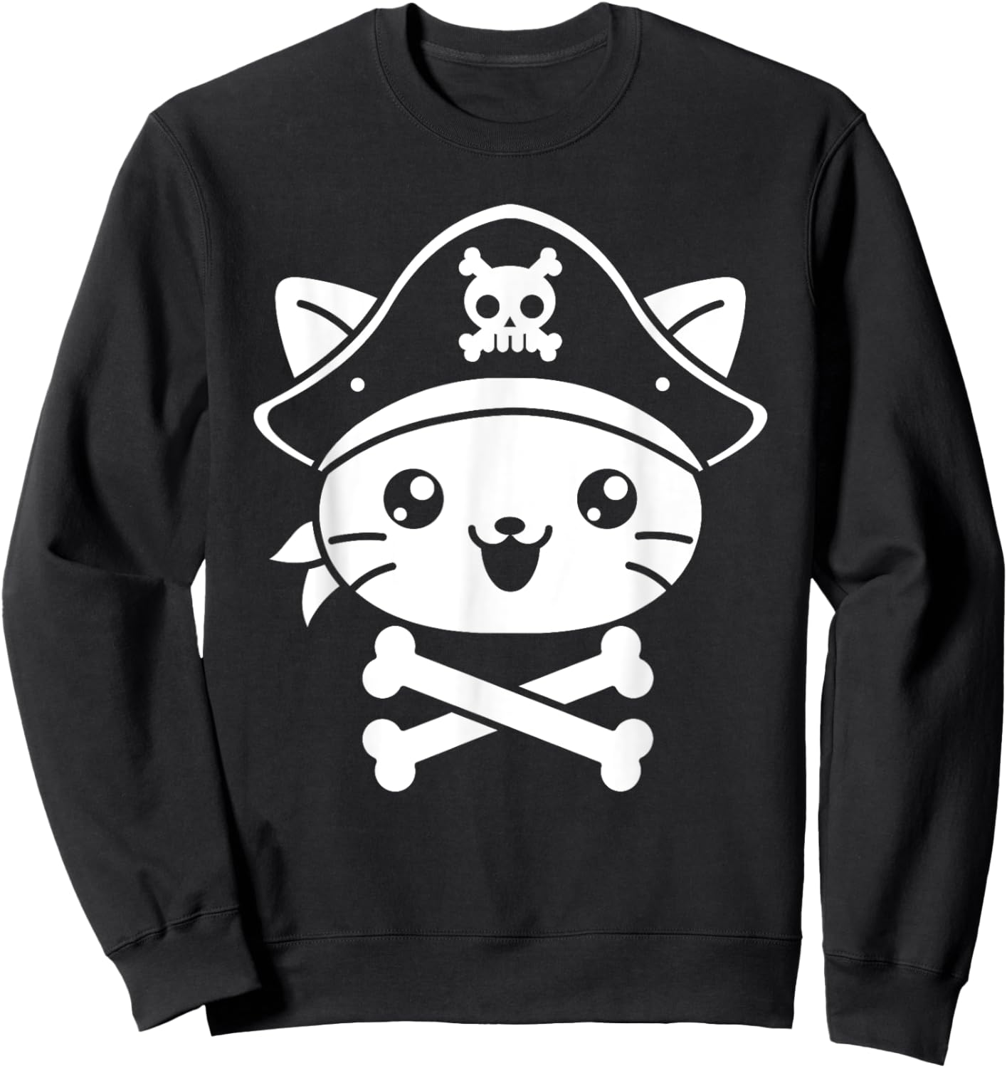 Pirate Cat Crossbones Cat Lover Kitty Cats Kitten Owner Men Women Girls Kids Sweatshirt - Sweatshirt | Black