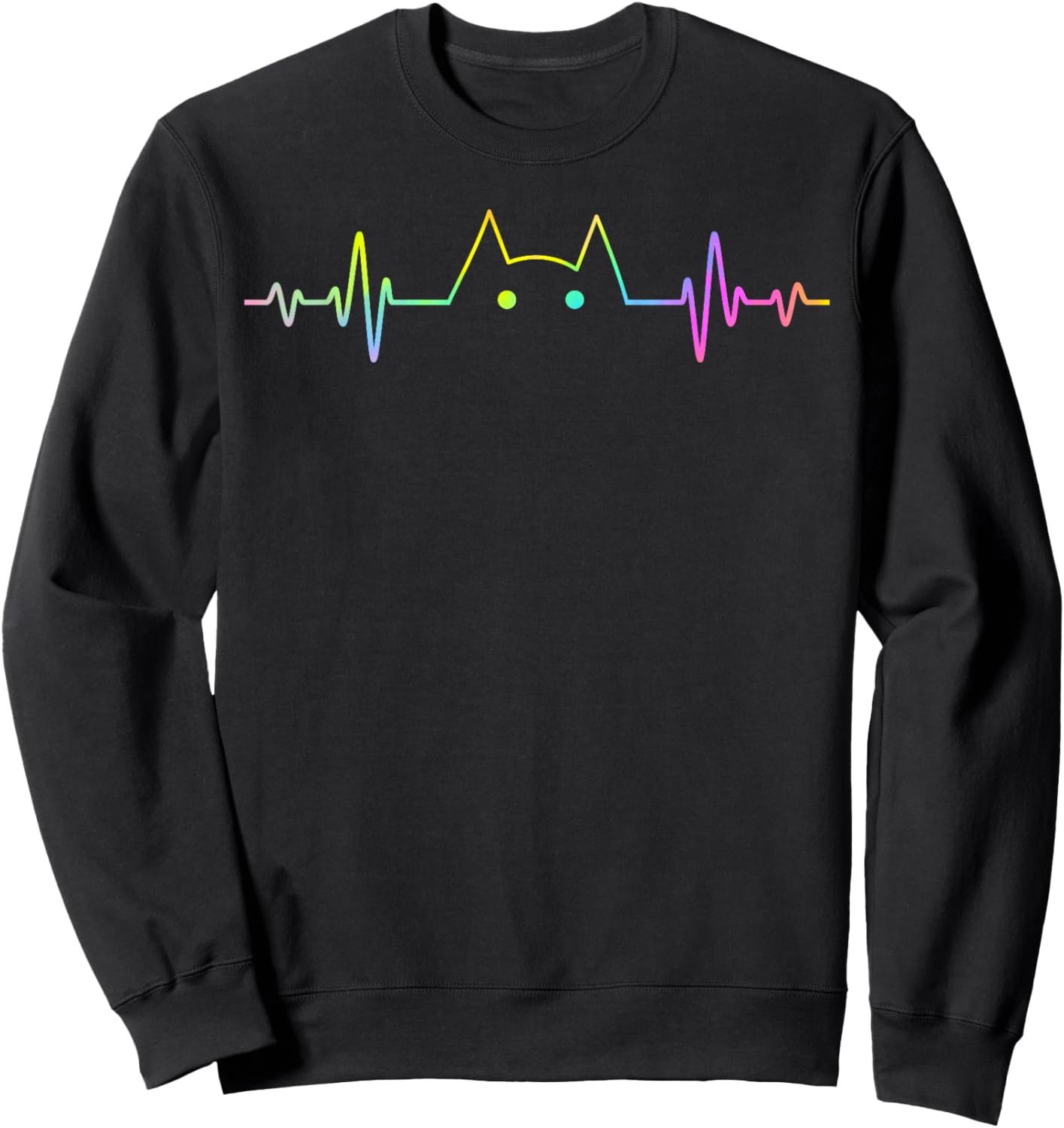 Colorful Heartbeat Cat Lover Animal Silhouette Cute Cat Sweatshirt - Sweatshirt | Black