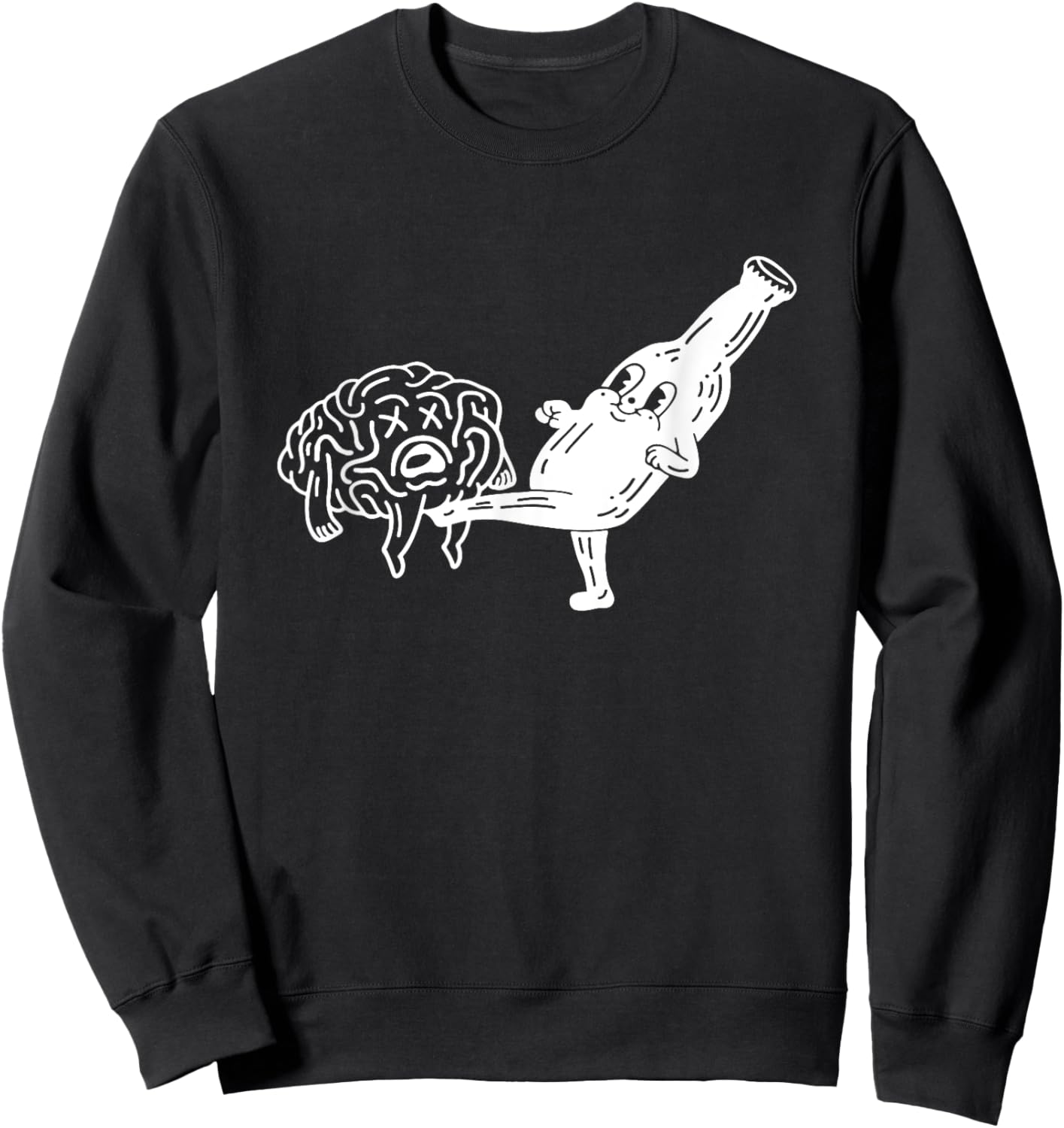 Smiling Beer Bottle Kicking Brain Sweatshirt - Sweatshirt | Black