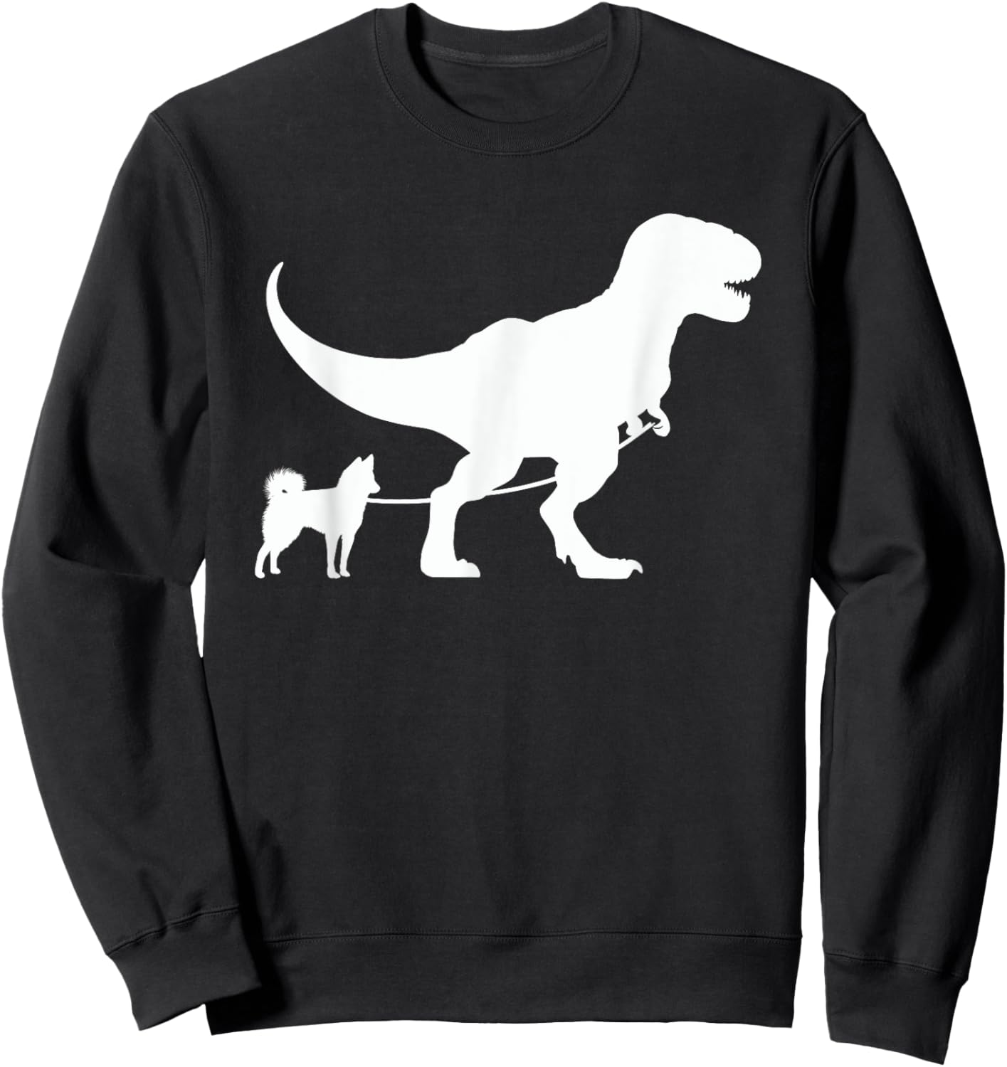 T-Rex Walking a Dog Funny Alaskan Klee Kai Dad Dog Lovers Men Women Kids Sweatshirt - Sweatshirt | Black