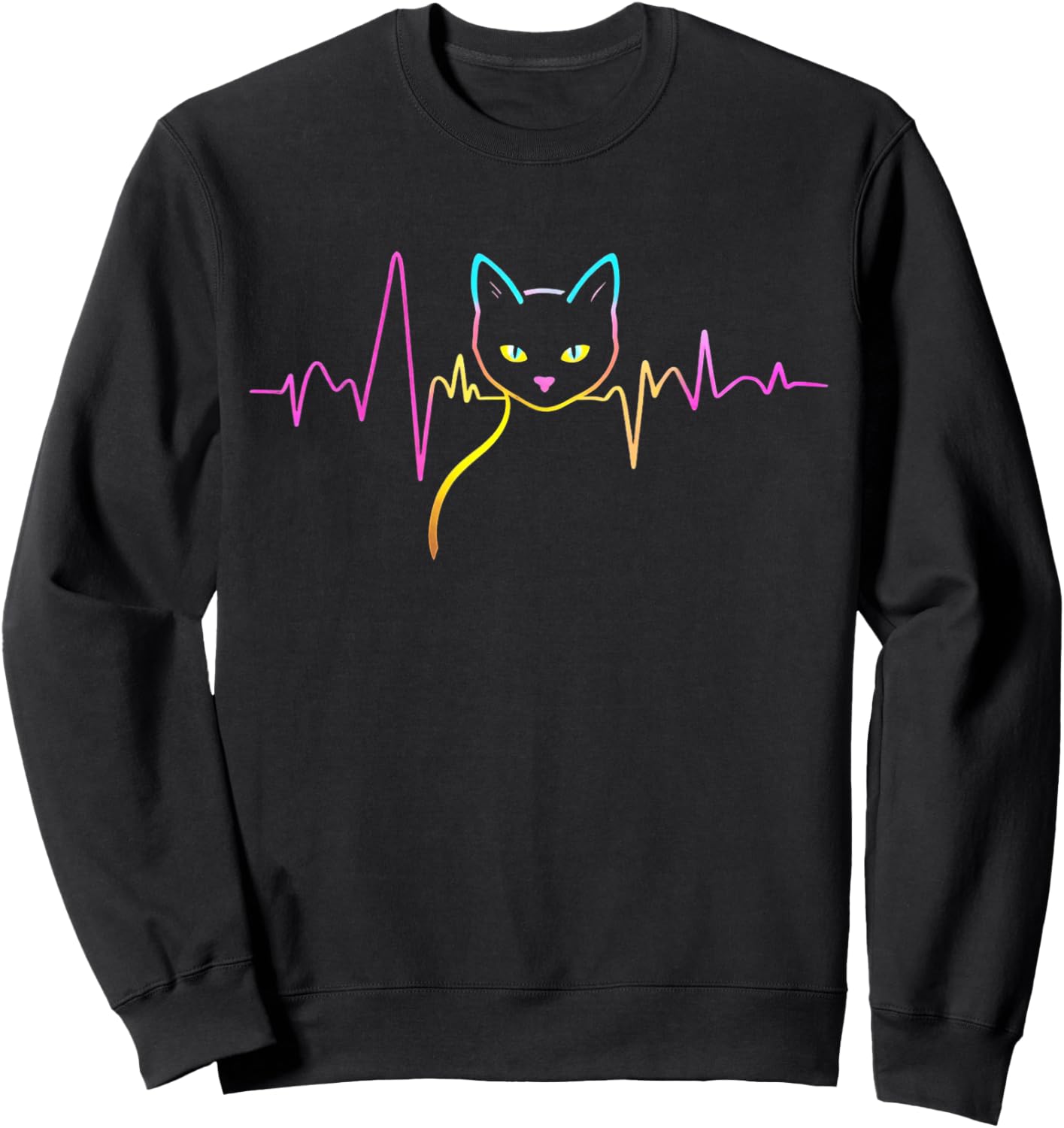 Heartbeat Cat Lover Cute Cat Owner Animal Silhouette Art ECG Sweatshirt - Sweatshirt | Black