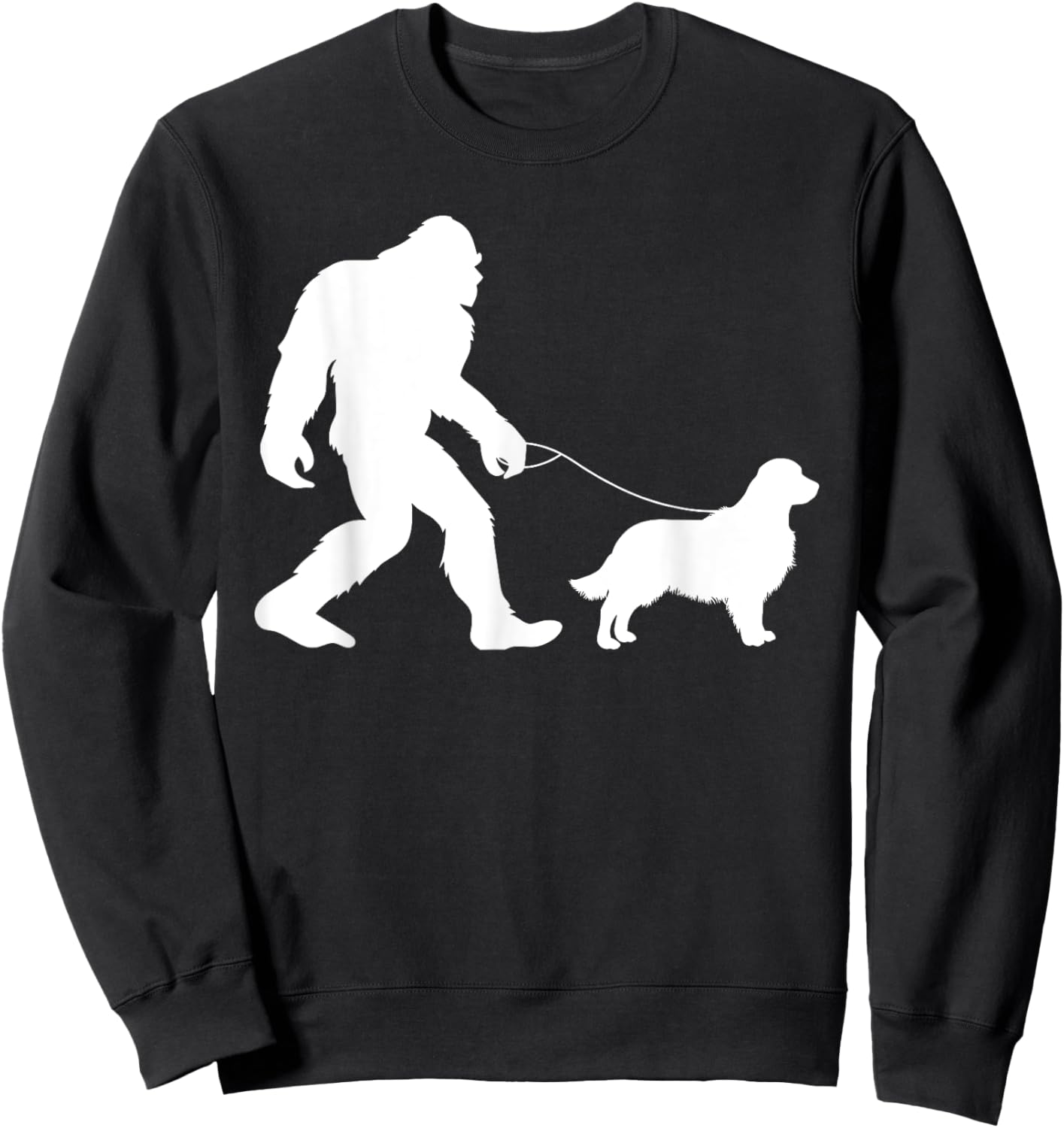 Fun Bigfoot Sasquatch Walking Golden Retriever Gag Gift Sweatshirt - Sweatshirt | Black