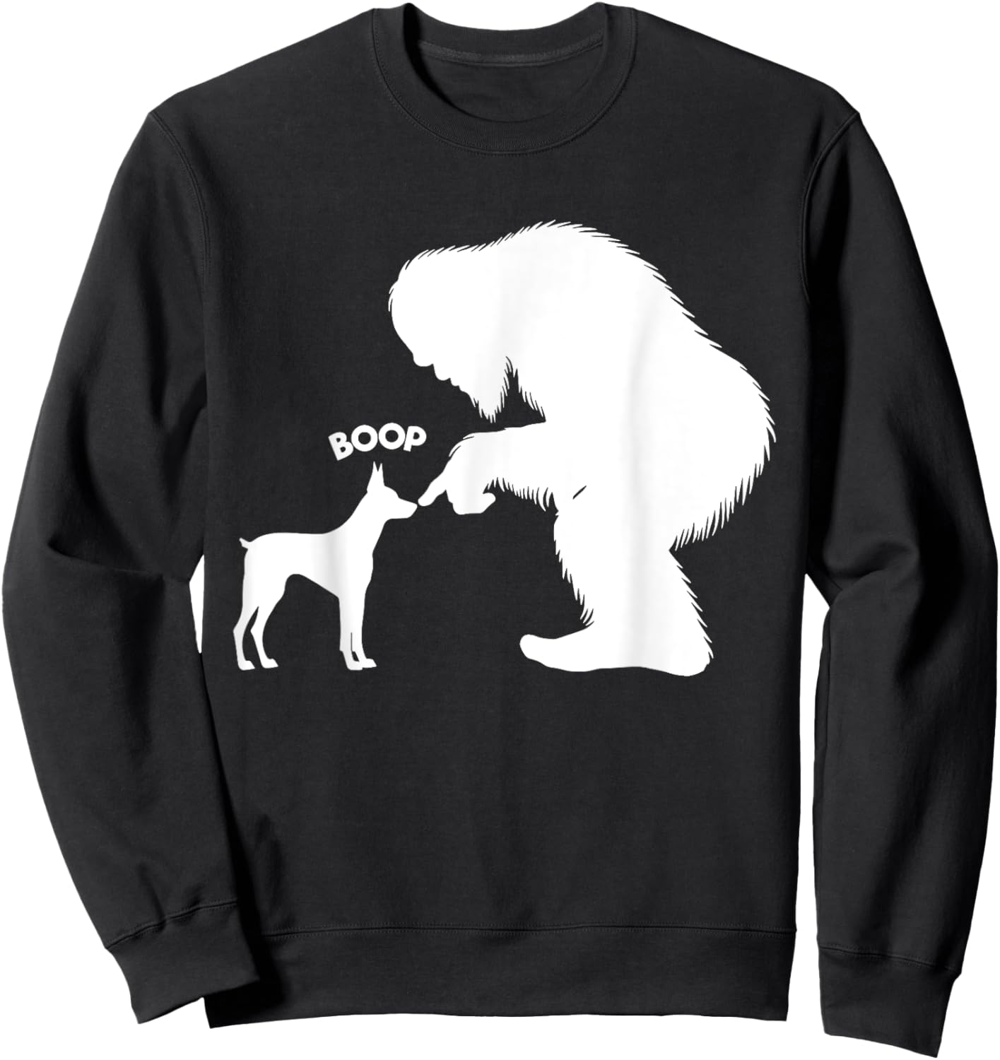 DesignDorks -Adults Funny Bigfoot Sasquatch Doberman Pinscher Boop Black Short Sleeve Classic Fit Cotton Blend Sweatshirt - Sweatshirt | Black