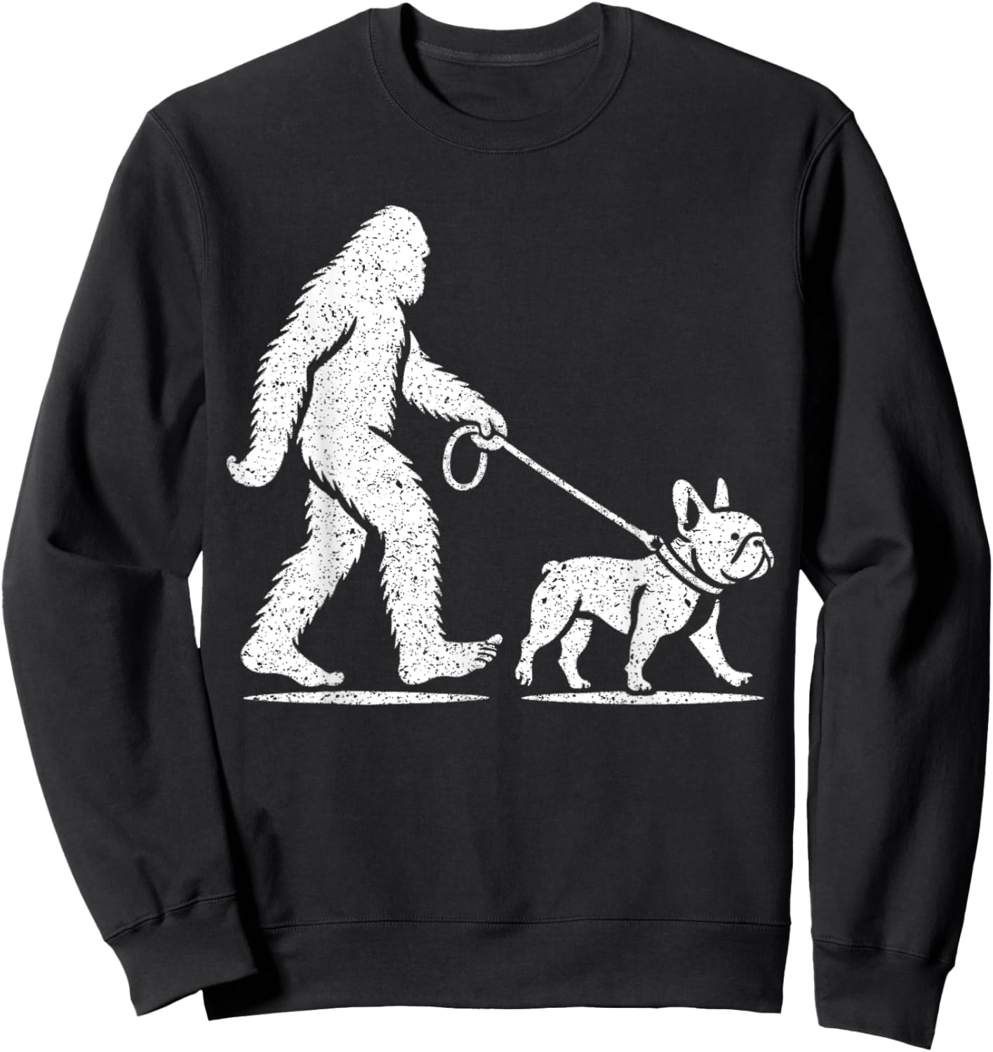 Bigfoot Walking A French Bulldog Sasquatch Design Men Women Kids Sweatshirt - Sweatshirt | Black