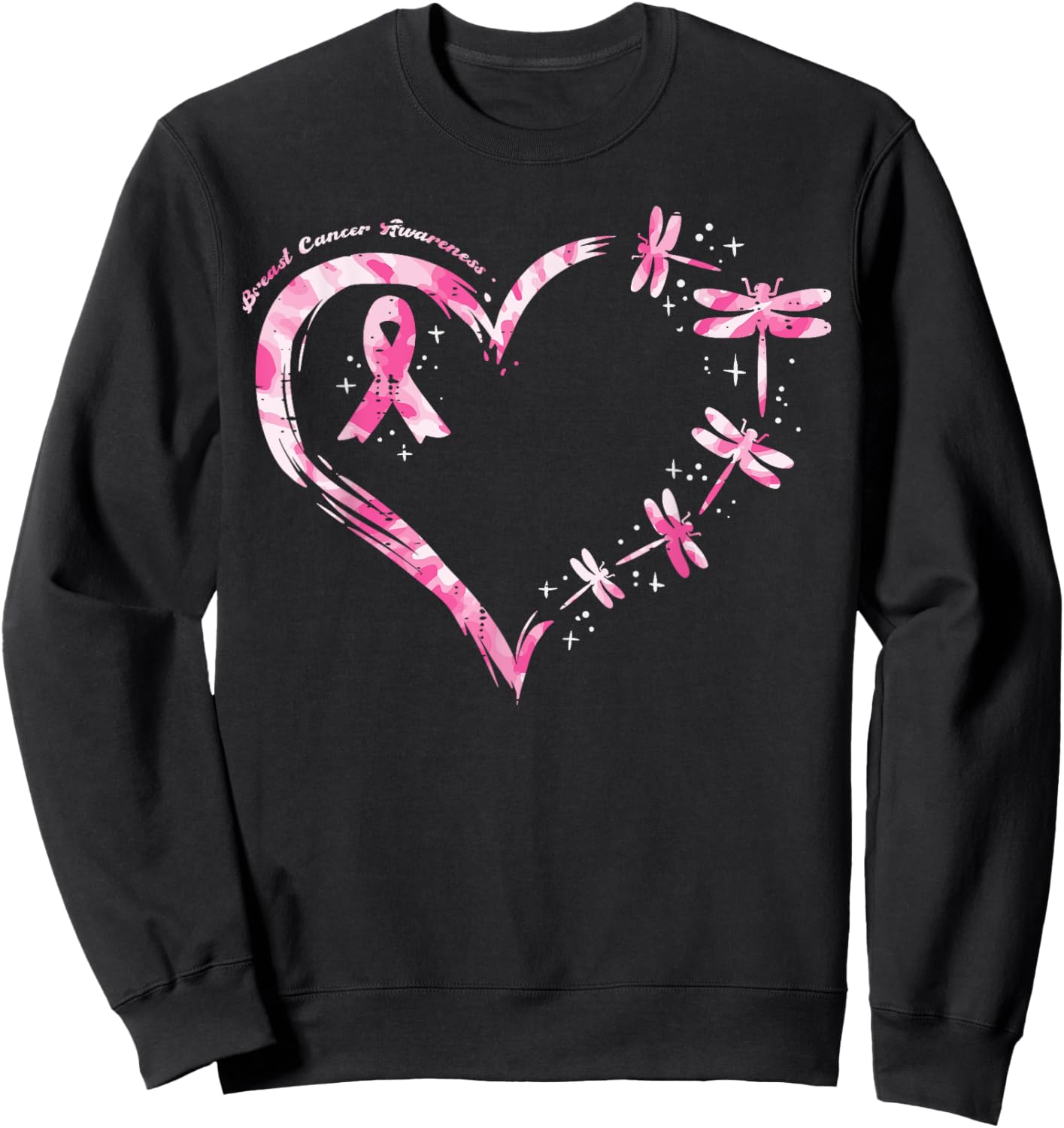 Breast Cancer Heart Dragonflies Awareness Women Kids Men Sweatshirt - Sweatshirt | Black