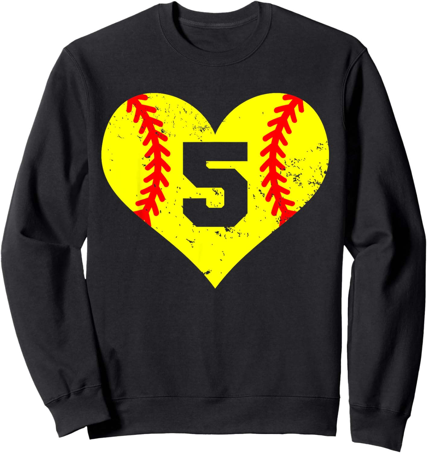 Softball Number 5 Jersey Funny Softball Heart Game Day Sweatshirt - Sweatshirt | Black