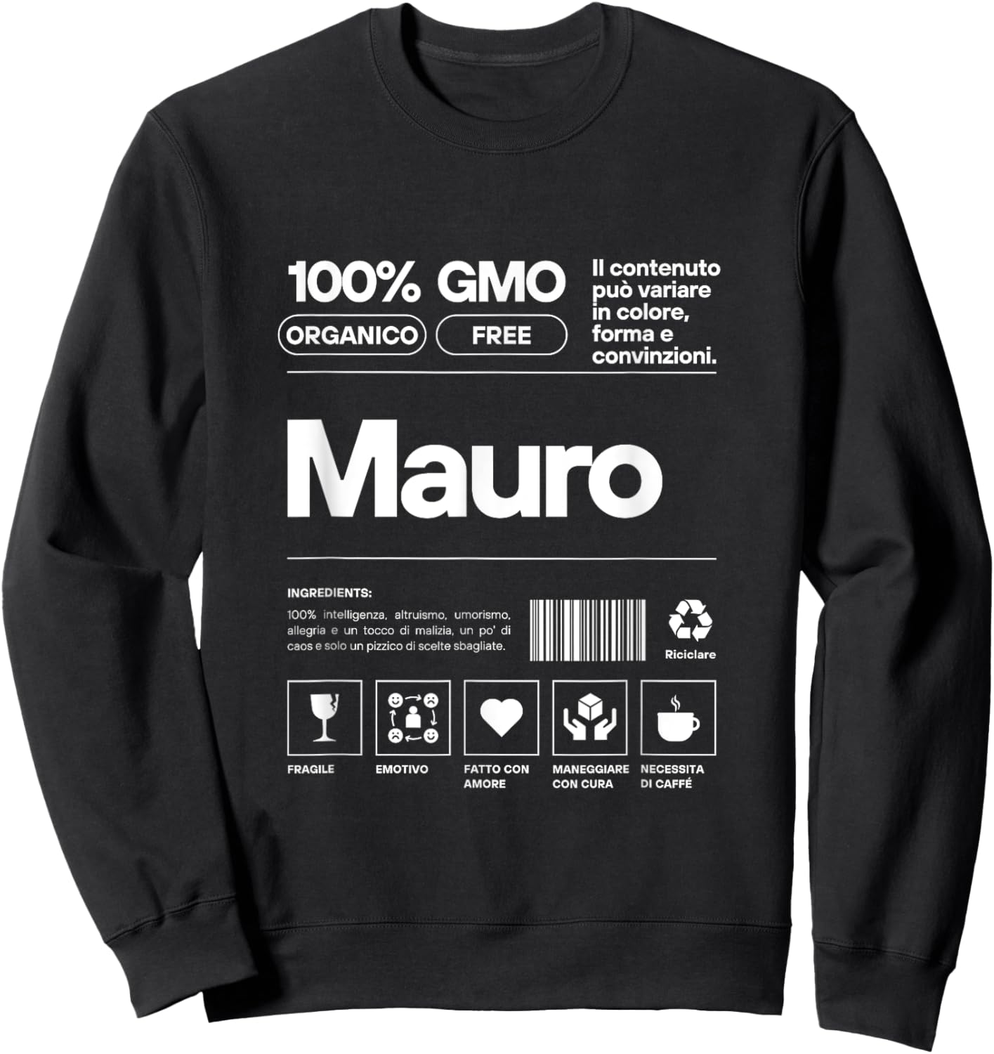 Mauro Shirt with Funny Text and Boys Sweatshirt - Sweatshirt | Black
