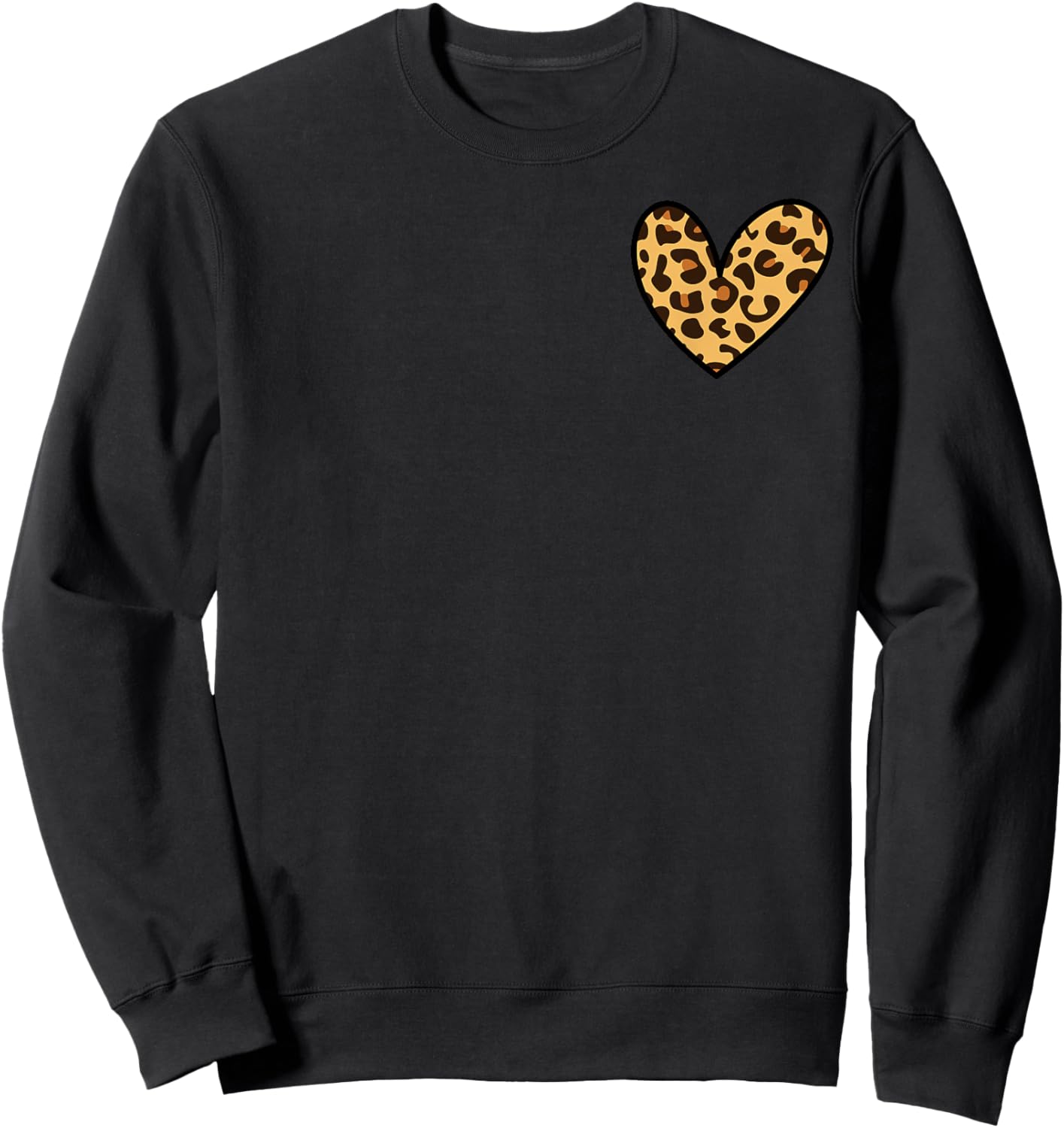 Leopard Cheetah Print Pocket Graphic Heart Cute Girls Sweatshirt - Sweatshirt | Black