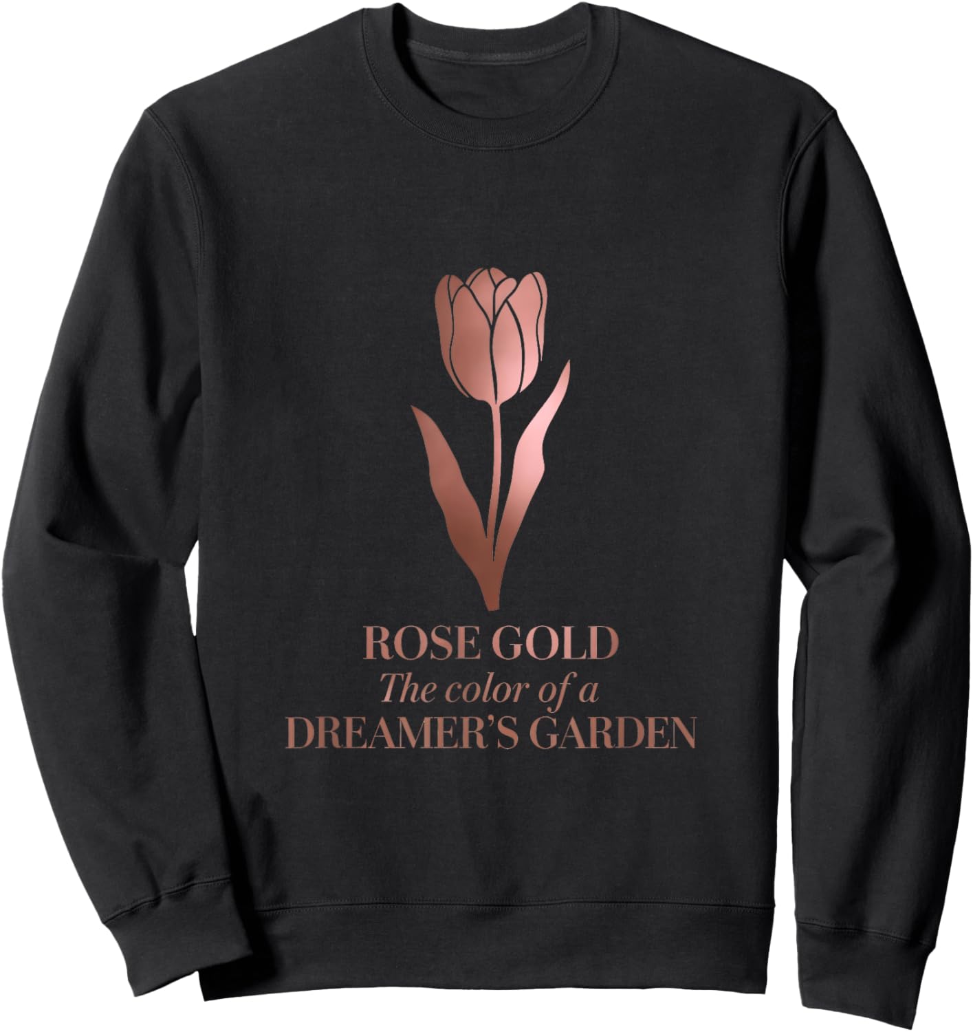 Minimalist Floral Rose-Gold Dreamer’s Garden Tulip Art Sweatshirt - Sweatshirt | Black