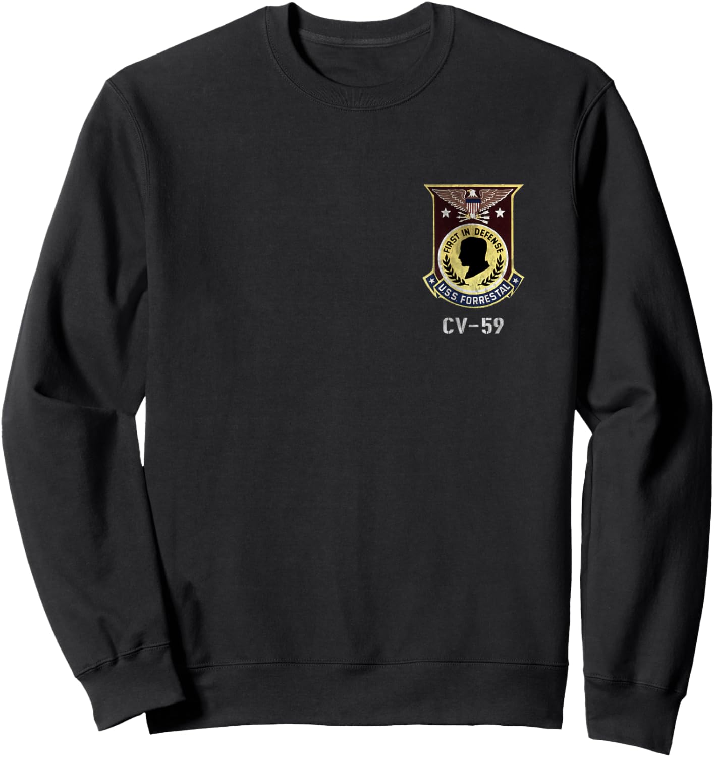 USS Forrestal CV-59 Logo American Flag Aircraft Carrier Papa Sweatshirt - Sweatshirt | Black