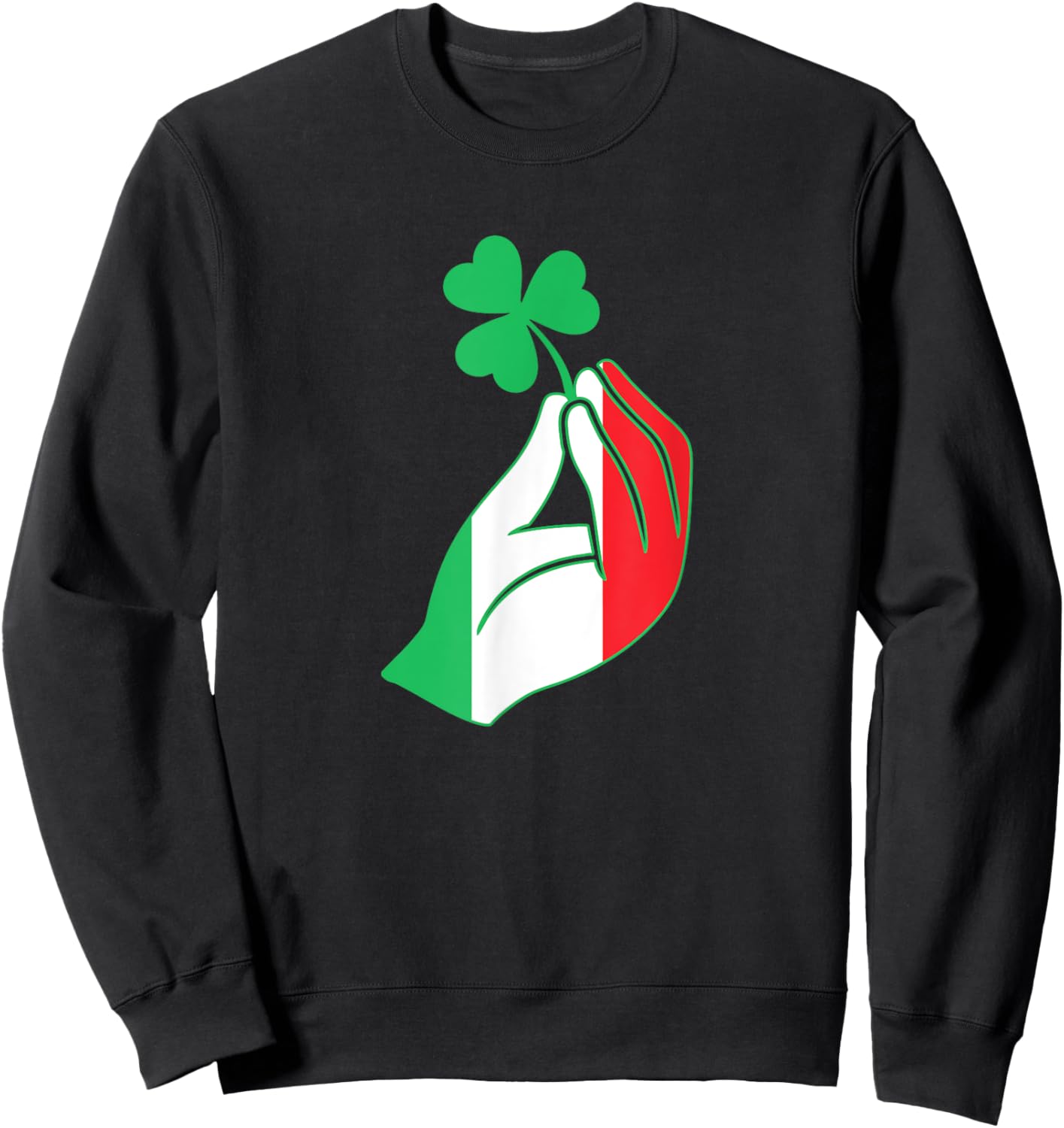 Pinched Italian Hand Clover Shamrock Funny St Patrick's Day Sweatshirt - Sweatshirt | Black