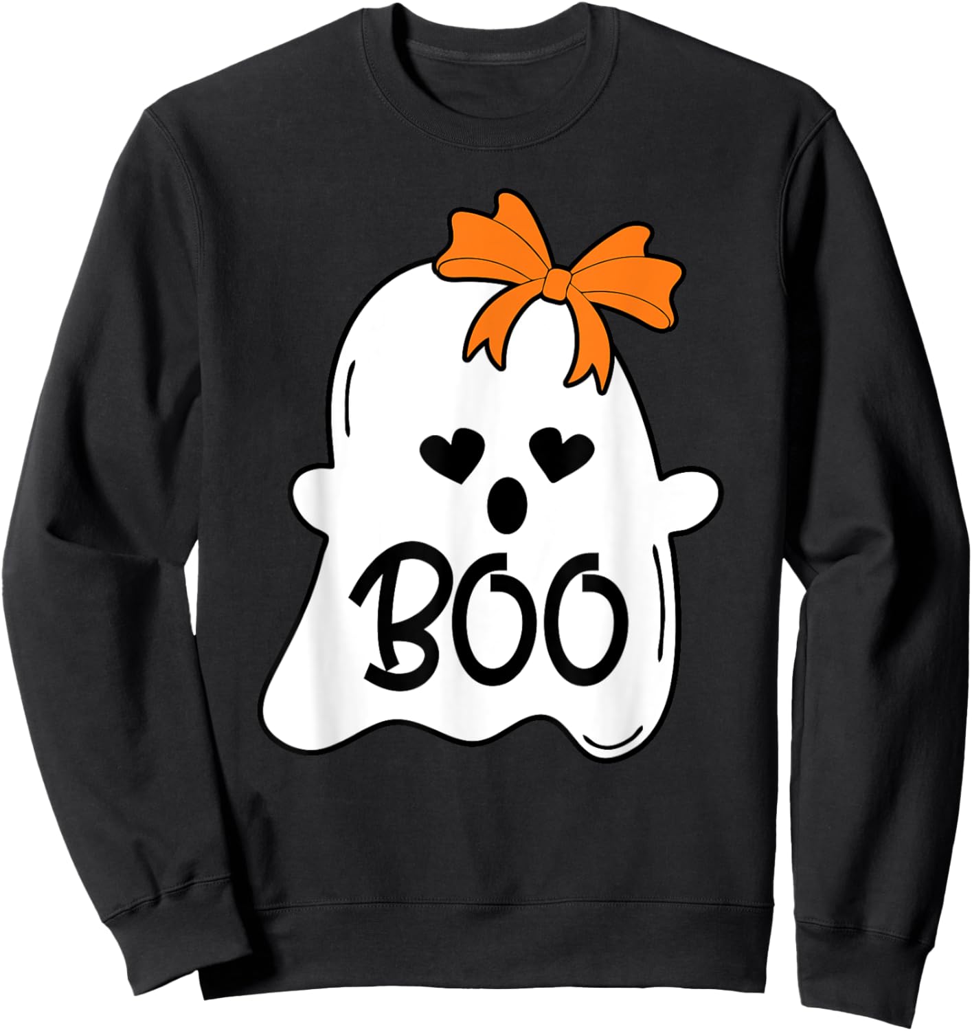 Ghost with Bow Boo Girls Halloween Sweatshirt - Sweatshirt | Black