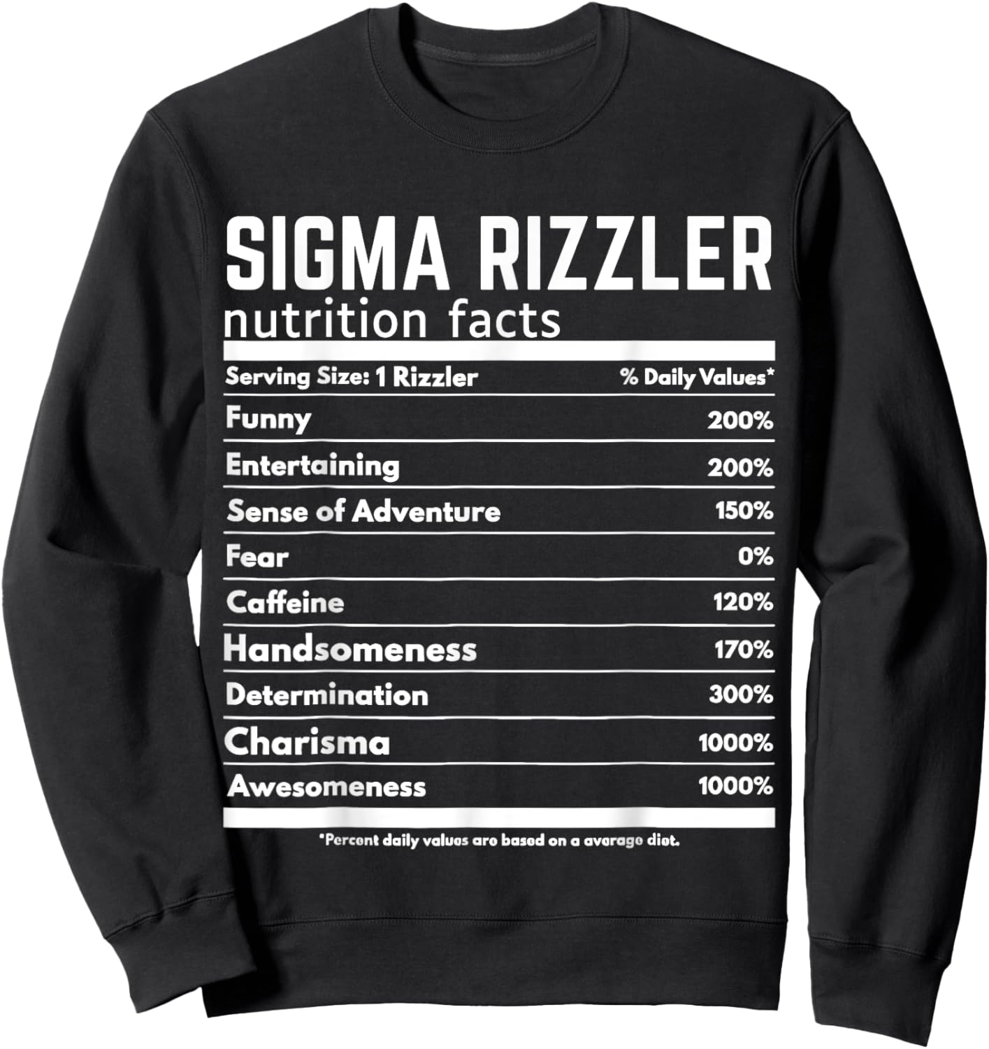Sigma Rizzler Nutrition Facts Meme Rizz Internet Memes Gen Z Sweatshirt - Sweatshirt | Black
