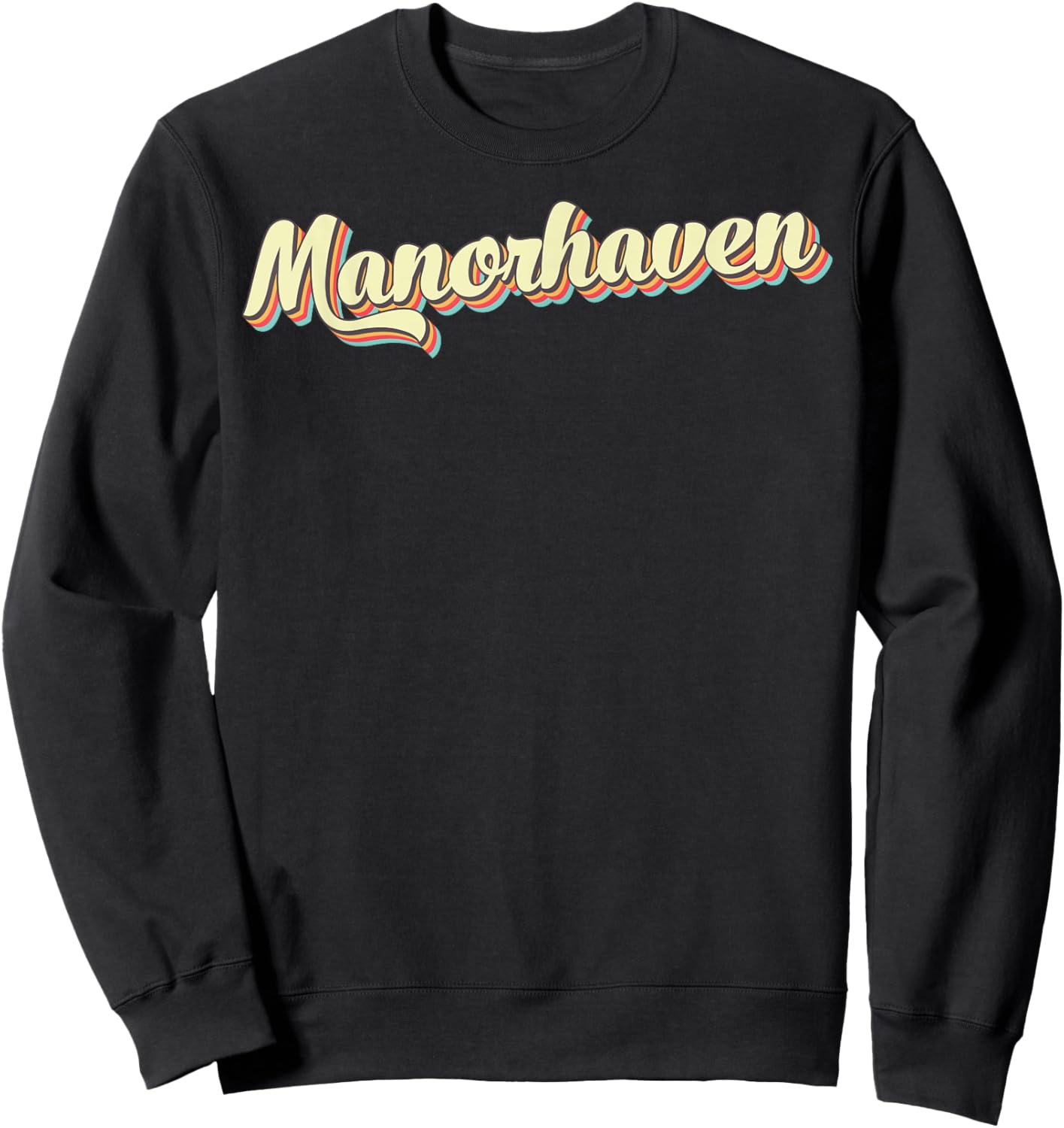 Manorhaven Retro Art Baseball Font Vintage Sweatshirt - Sweatshirt | Black