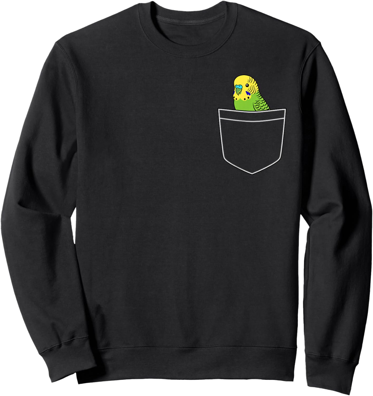 Bird, Pocket Parakeet Peek (Budgie in Pocket Sweatshirt - Sweatshirt | Black