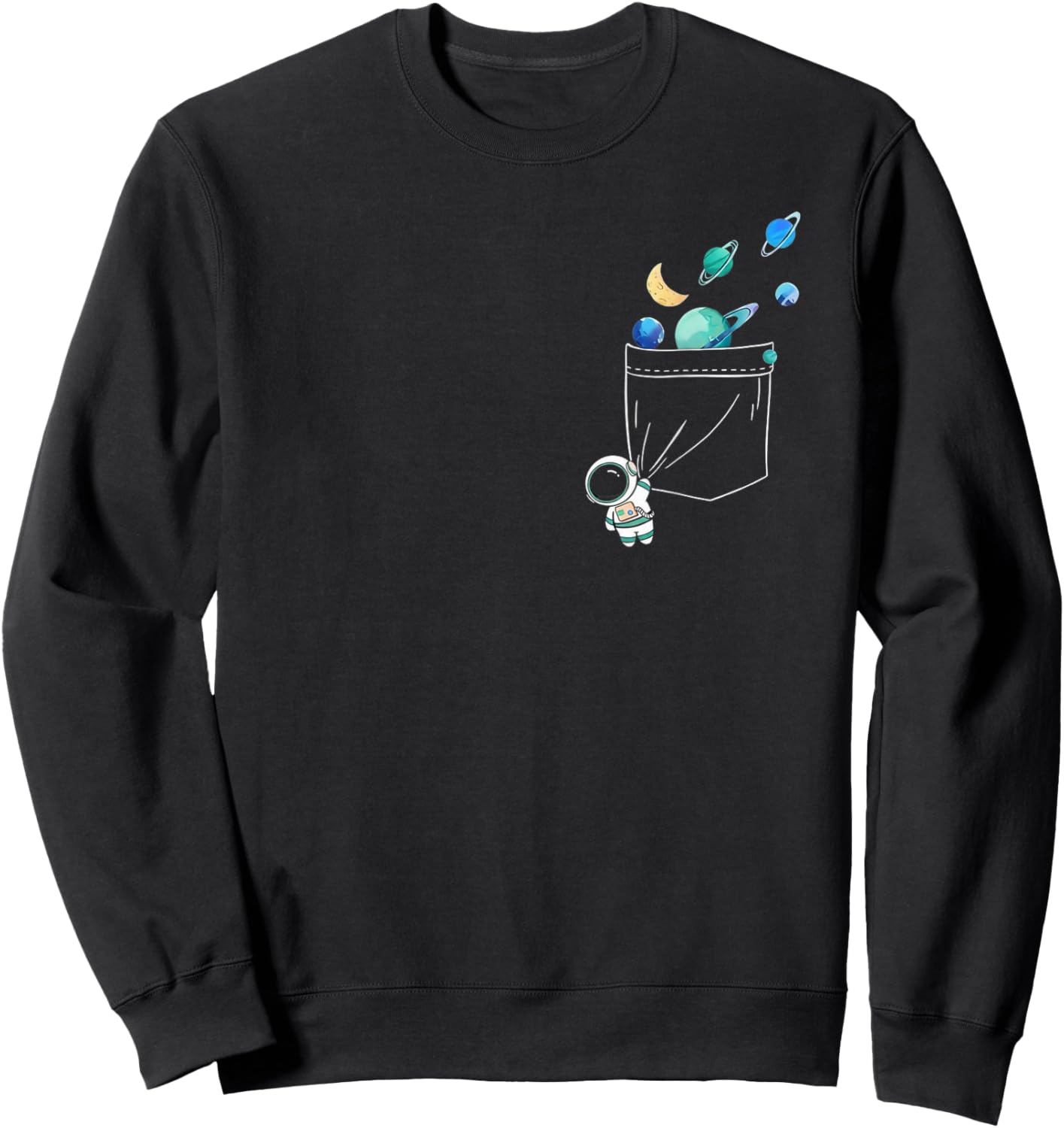 Funny Astronaut Graphic Planets and Moon Galaxy Humor Sweatshirt - Sweatshirt | Black