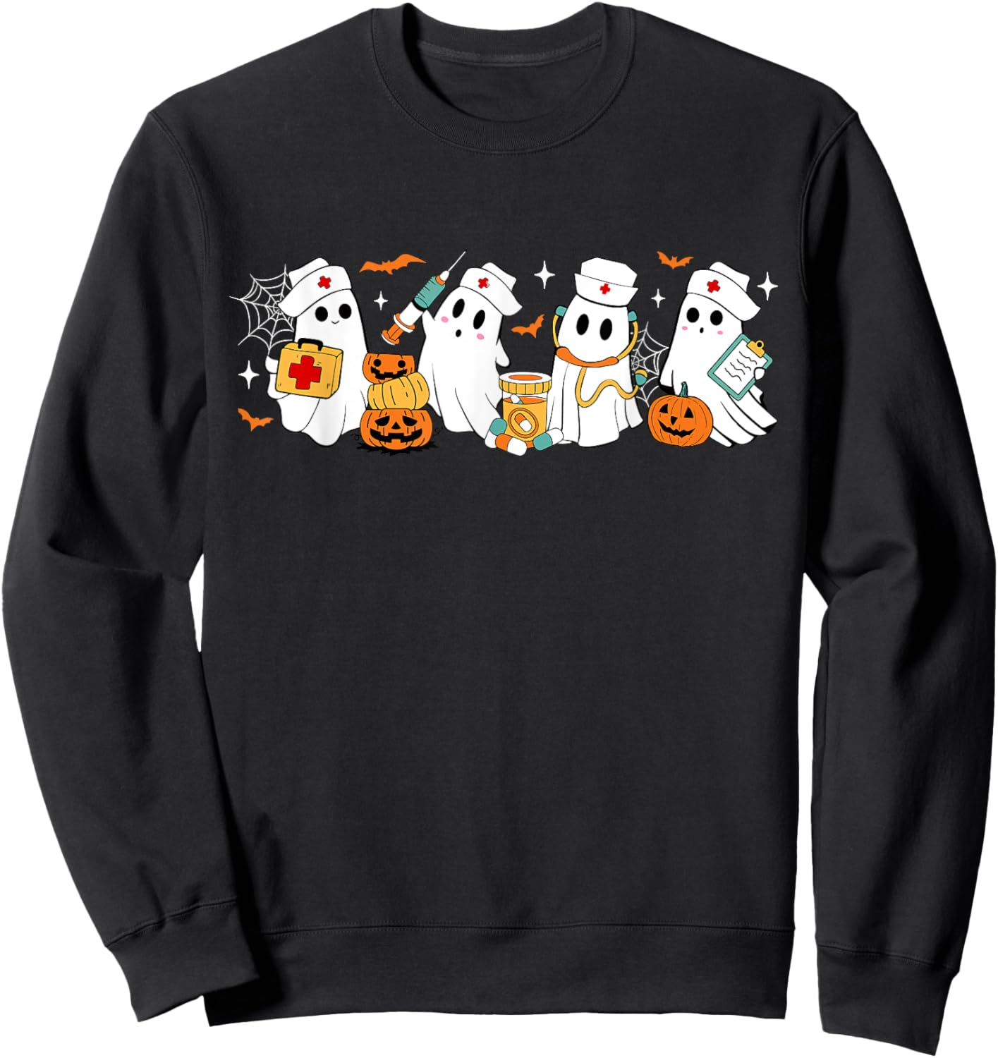 Retro Boo Boo Crew Nurse Funny Ghost Women Halloween Nurse Sweatshirt - Sweatshirt | Black