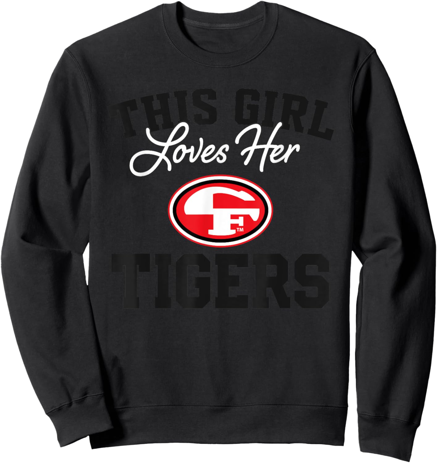 Cedar Falls Tigers Logo This Girl Loves Her HS Sweatshirt - Sweatshirt | Black