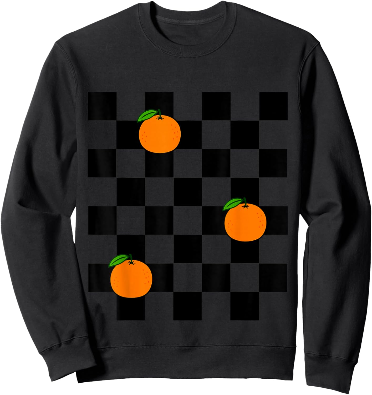 Black White Checkerboard Oranges Sweatshirt - Sweatshirt | Black