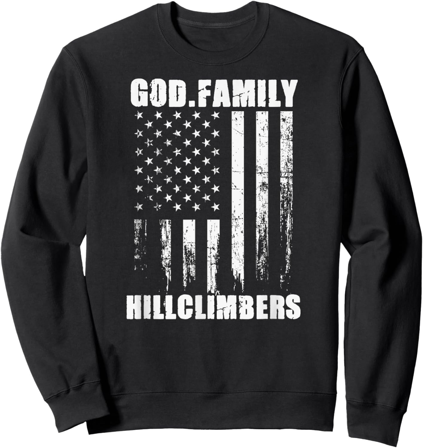 Urbana Hillclimbers God. Family. Vintage USA Flag Sweatshirt - Sweatshirt | Black