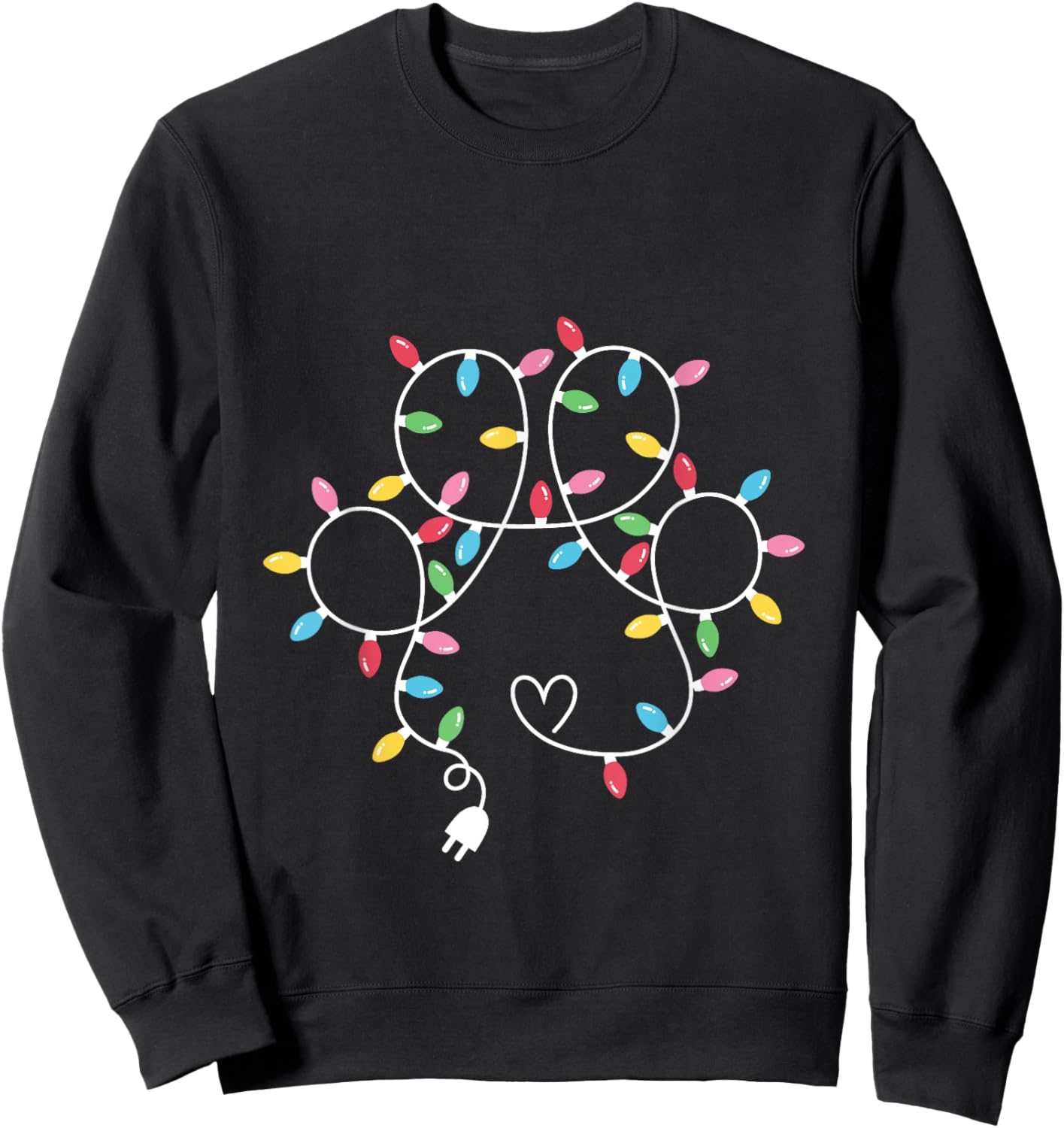 Dog Paw Print Lights Christmas Dog Lover Christmas Men Women Kids Sweatshirt - Sweatshirt | Black