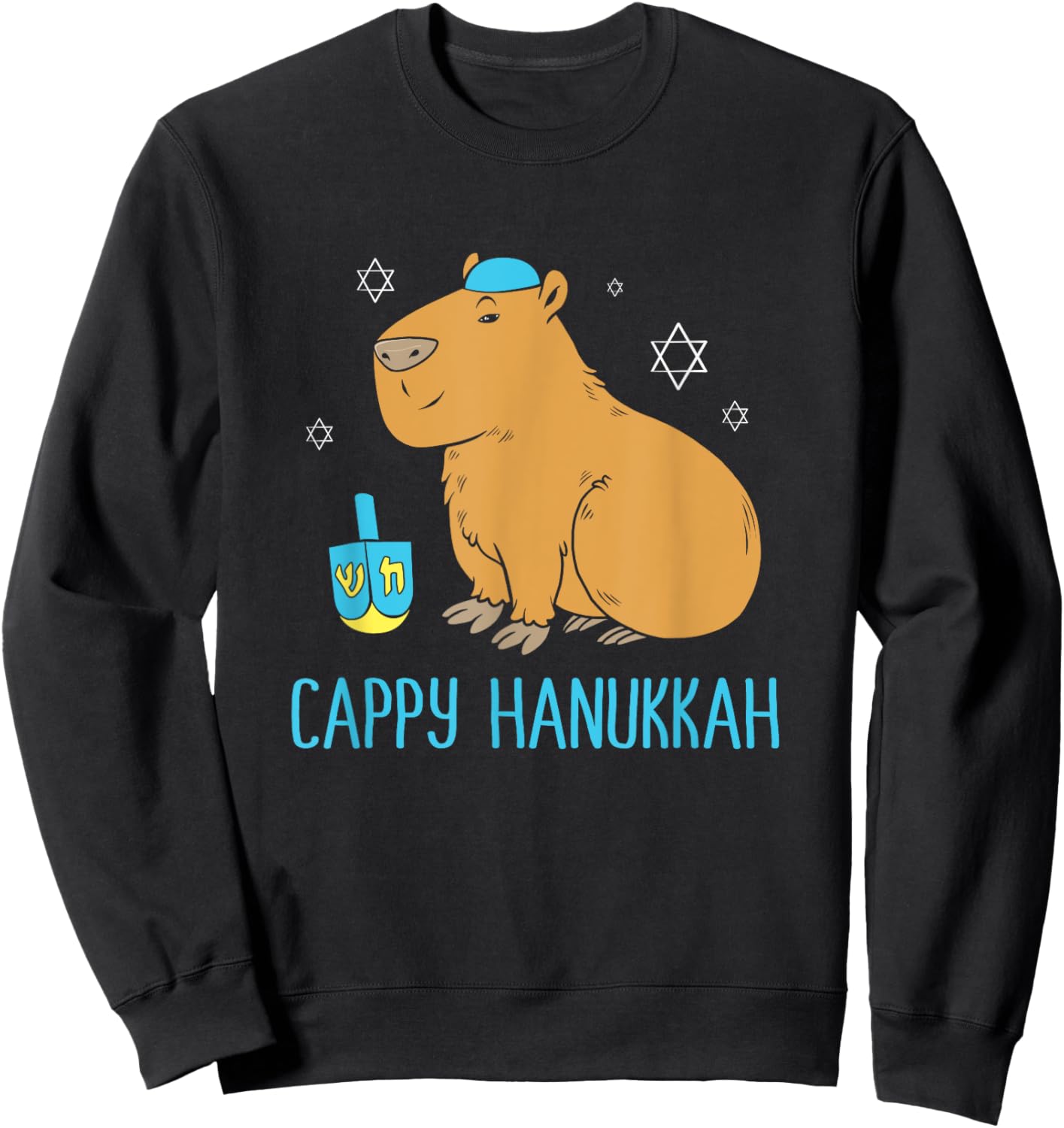 Hanukkah Capybara Dreidel Game Cute Cappy Hanukkah Sweatshirt - Sweatshirt | Black