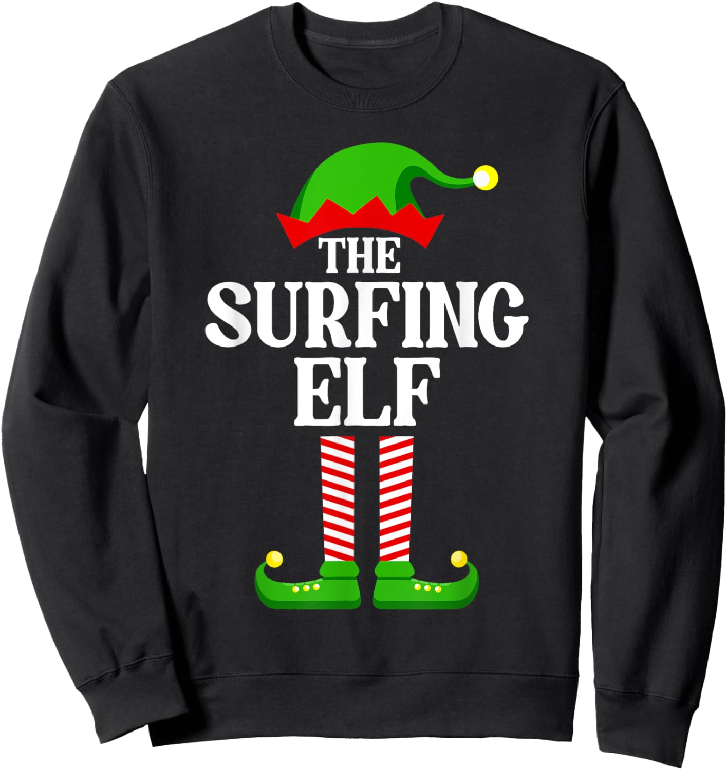 Surfing Elf Family Matching Group Funny Christmas Sweatshirt - Sweatshirt | Black