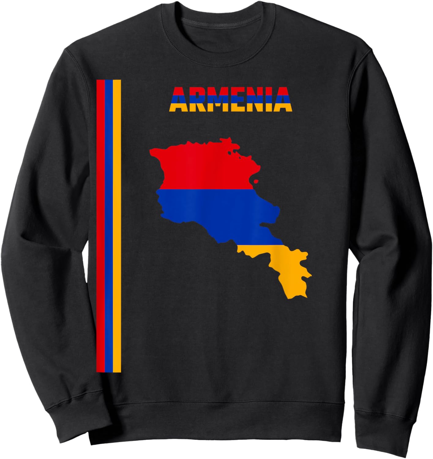 Vertical Armenian Flag, text “ARMENIA” & Silhouette map Sweatshirt - Sweatshirt | Black