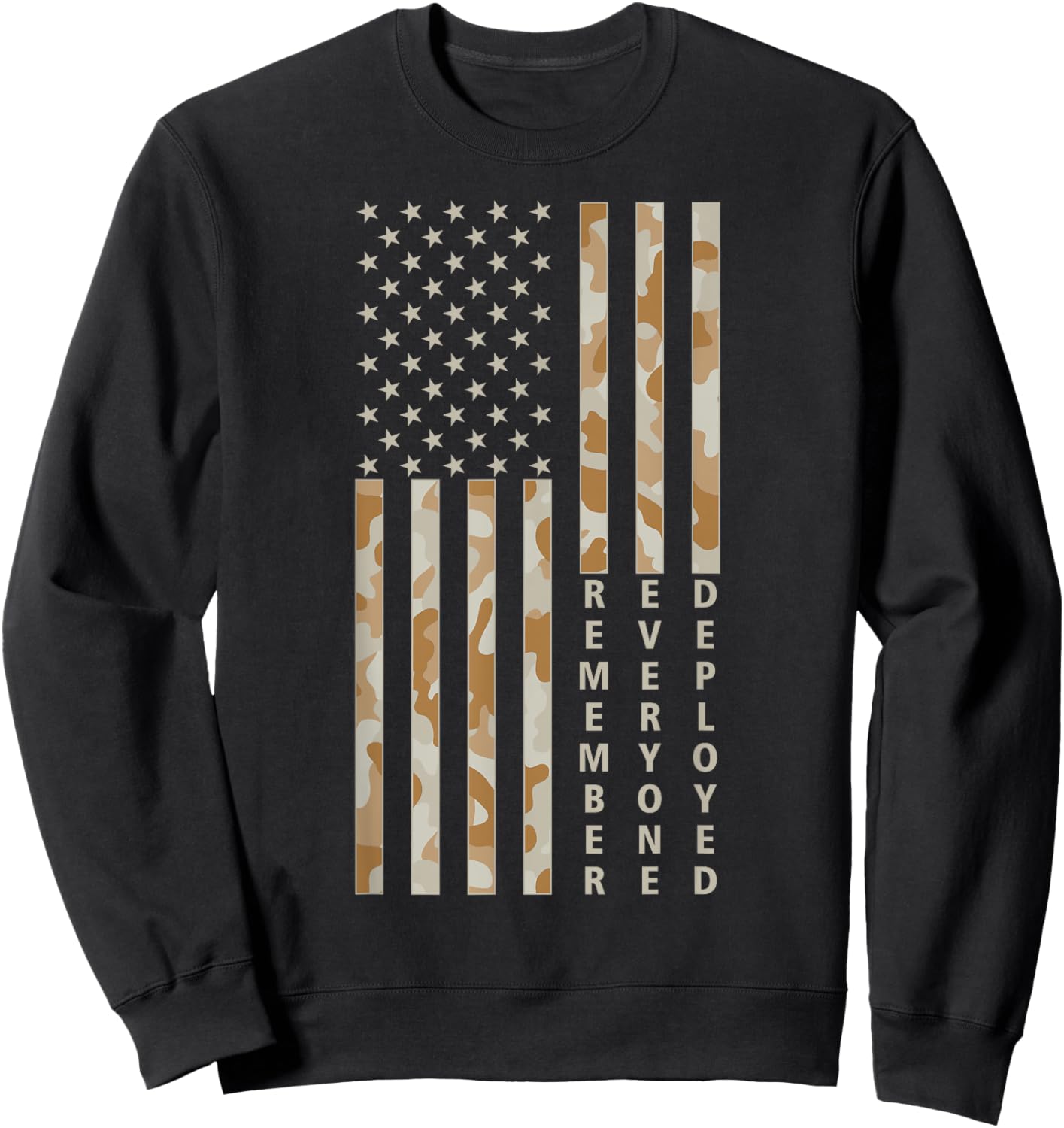 RED Friday Remember Everyone Deployed Camo Flag Tan Military Sweatshirt - Sweatshirt | Black