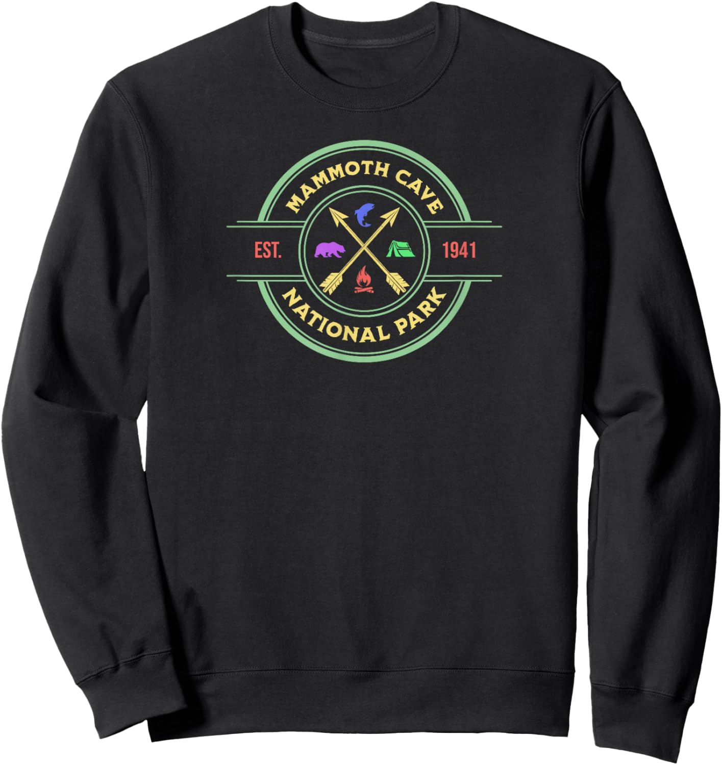 Mammoth Cave National Park Rustic Style Logo Camping Hiking Sweatshirt - Sweatshirt | Black