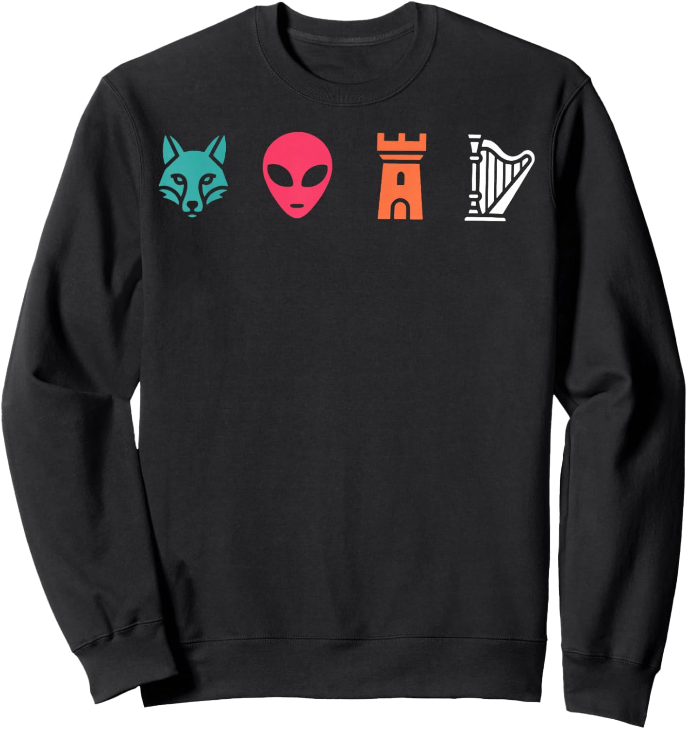 Fox Alien Castle Harp Retro Sweatshirt - Sweatshirt | Black