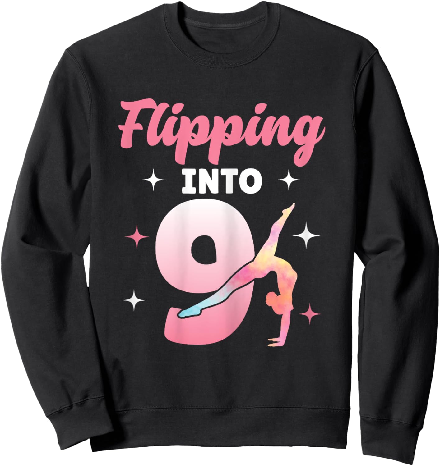 9th Birthday Party Gymnast Gymnastics Flipping Into 9 Sweatshirt - Sweatshirt | Black