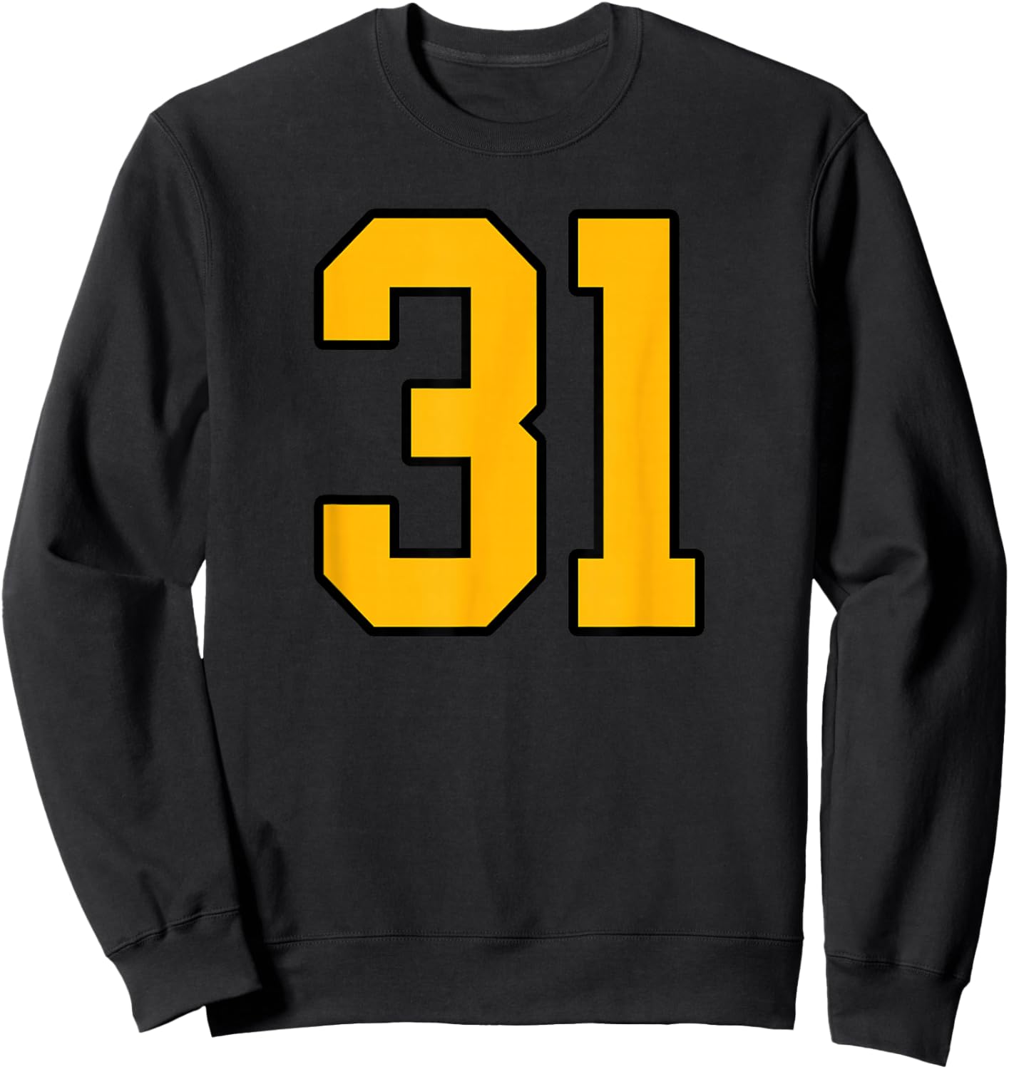 Gold and Black Sports Number 31 Jersey Uniform Player Sweatshirt - Sweatshirt | Black