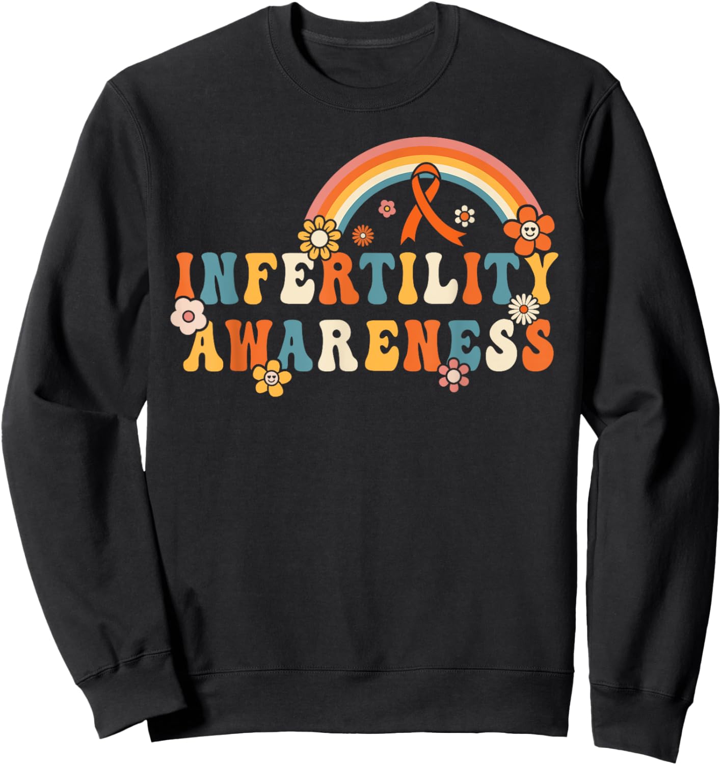 Groovy Infertility Awareness Orange Ribbon Rainbow Men Women Sweatshirt - Sweatshirt | Black