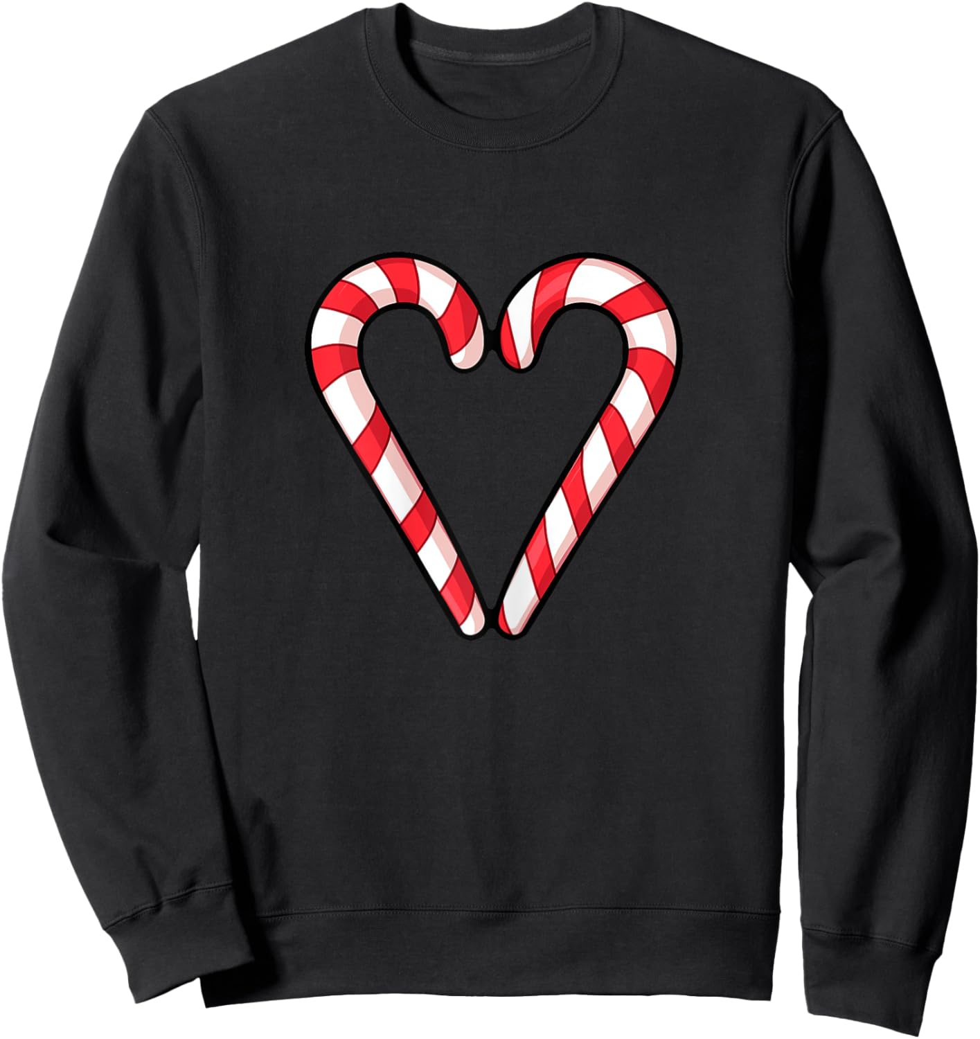 Candy Cane Heart Christmas Cute Holiday Red White Stripe Sweatshirt - Sweatshirt | Black